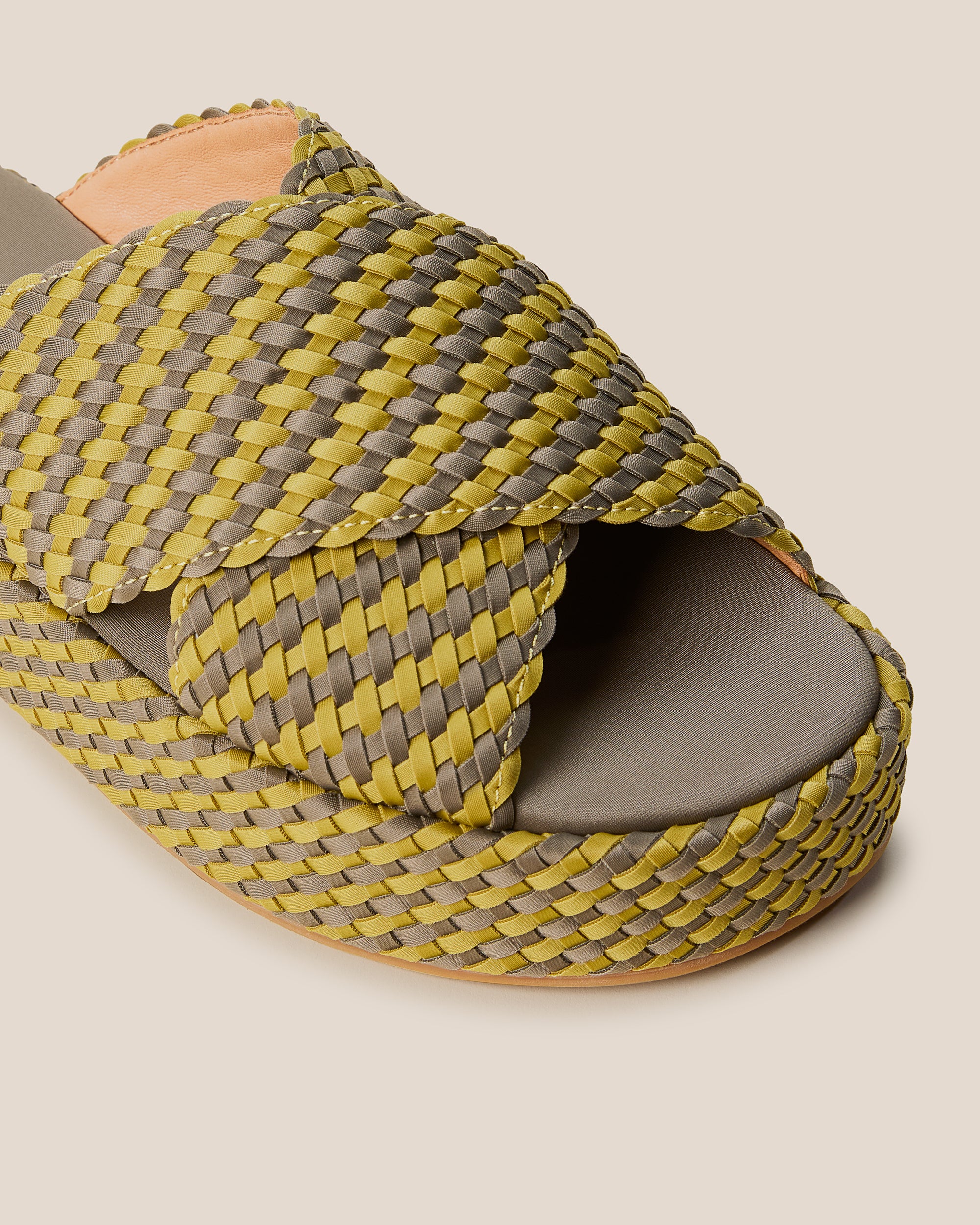 Close-up of The Laguna Platform in Palma showing its open toe and round silhouette.
