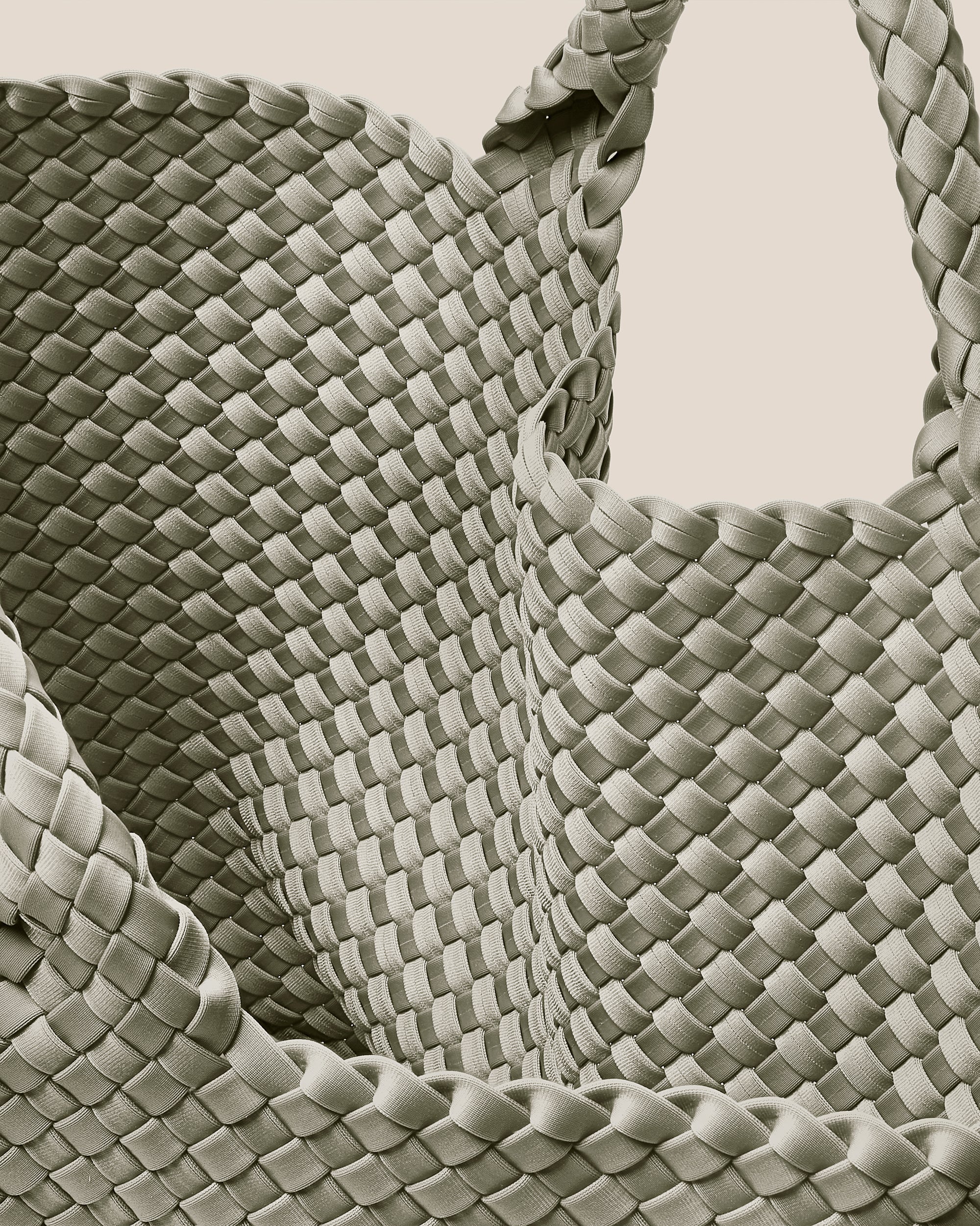 Interior close-up of St. Barths Tote in Celadon showing its open top, and unlined interior.