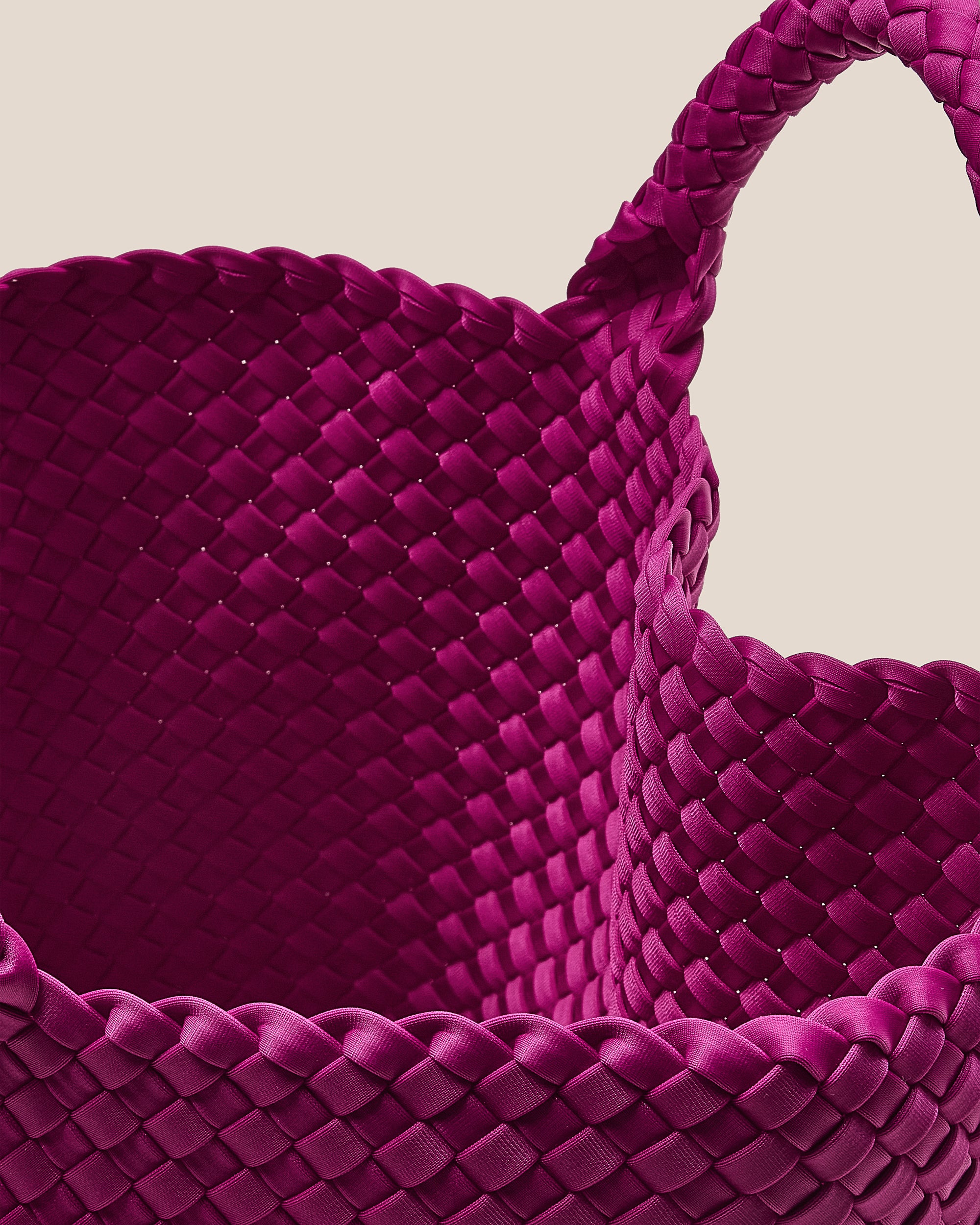 Interior close-up of St. Barths Tote in Rio showing its open top, and unlined interior.