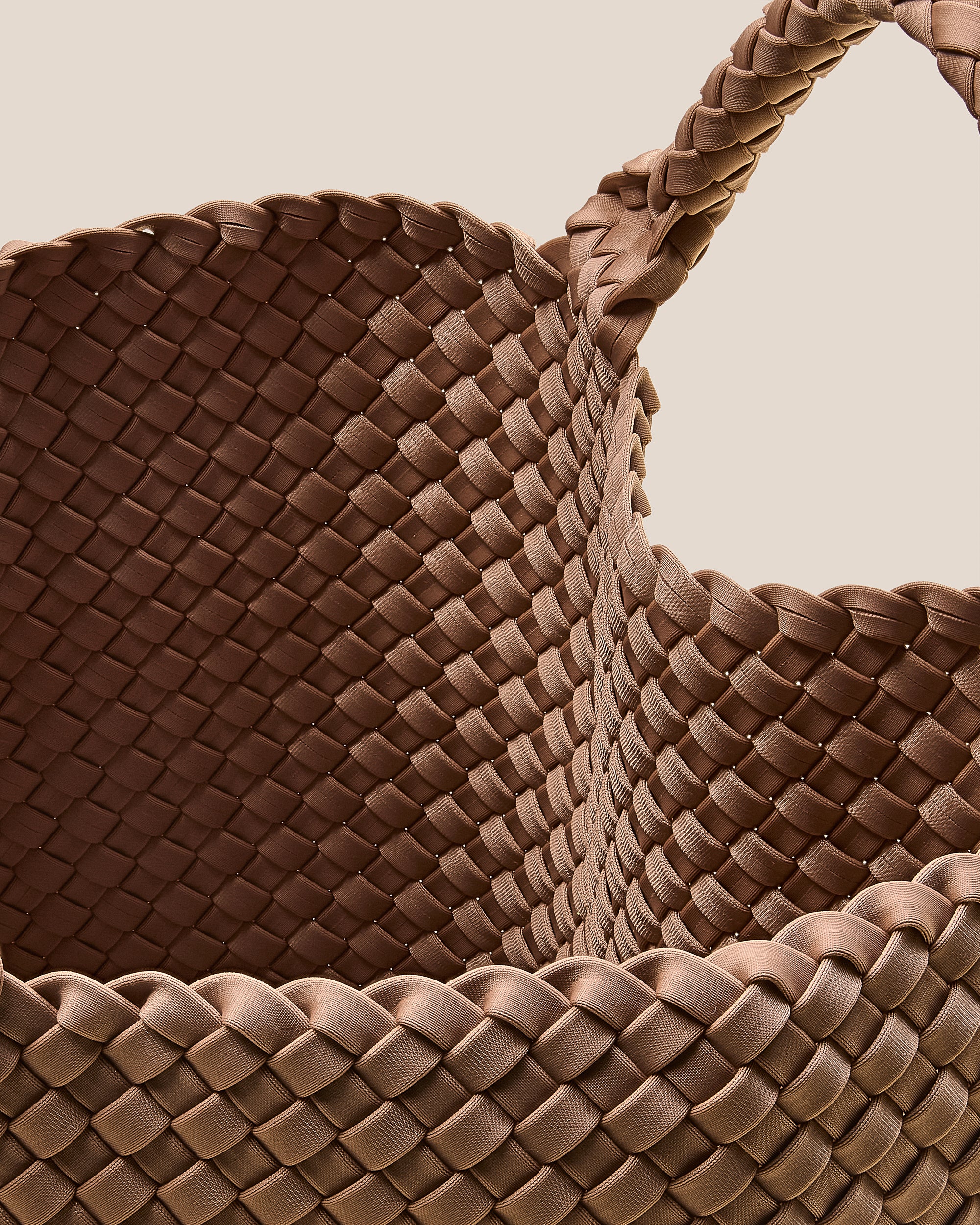 Interior close-up of St. Barths Tote in Seychelles showing its open top, and unlined interior.