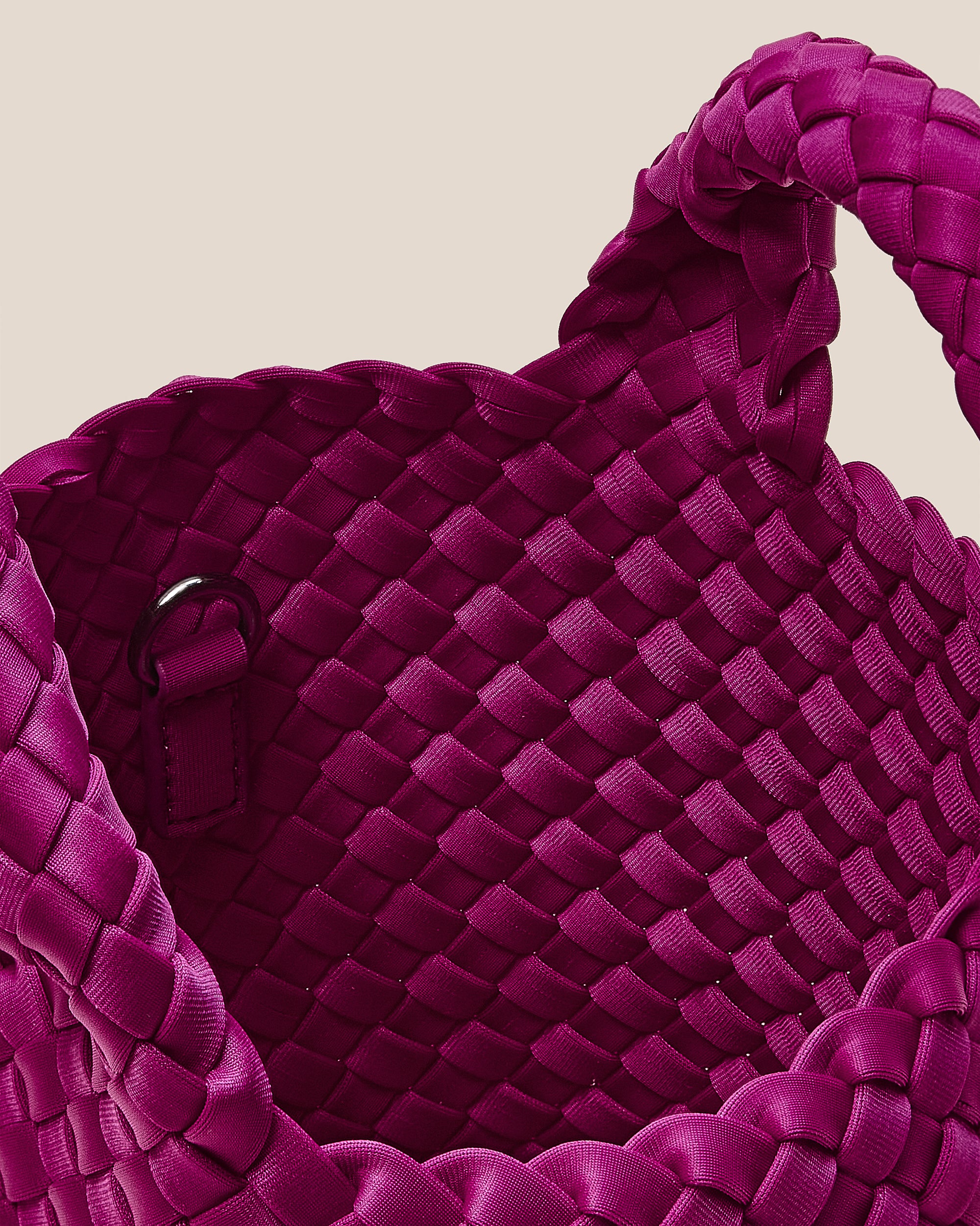 Interior close-up of St. Barths Tote in Rio showing its open top, and unlined interior.