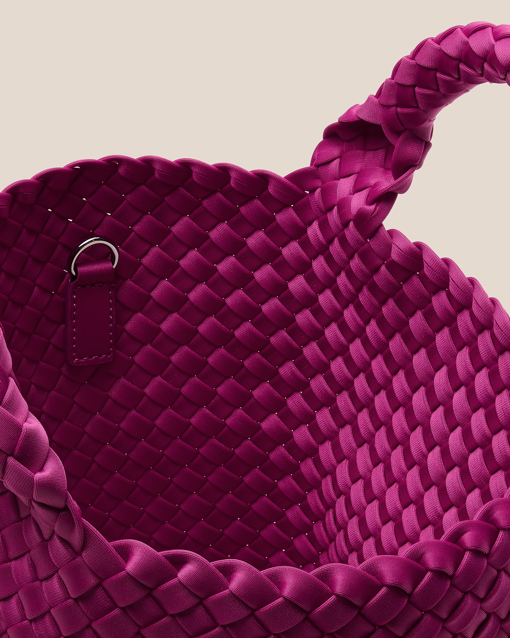 Interior close-up of St. Barths Tote in Rio showing its open top, and unlined interior.