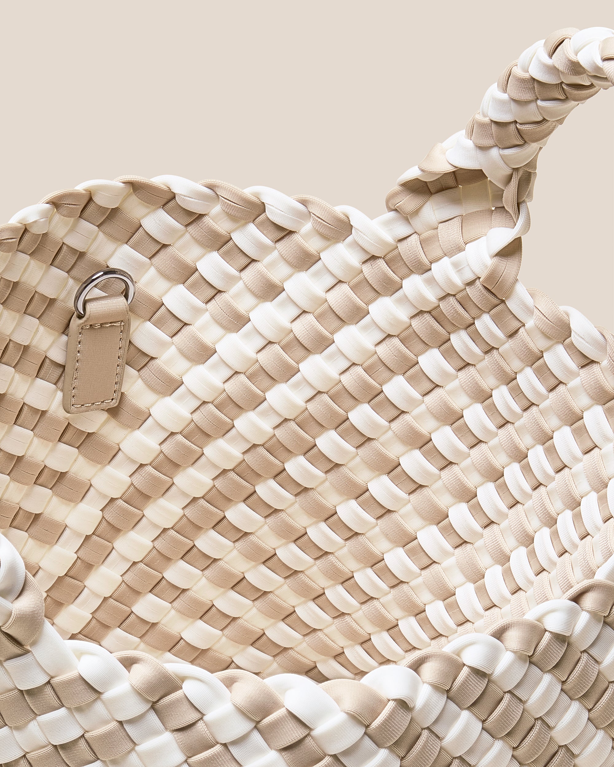 Interior close-up of St. Barths Tote in Mykonos showing its open top, and unlined interior.