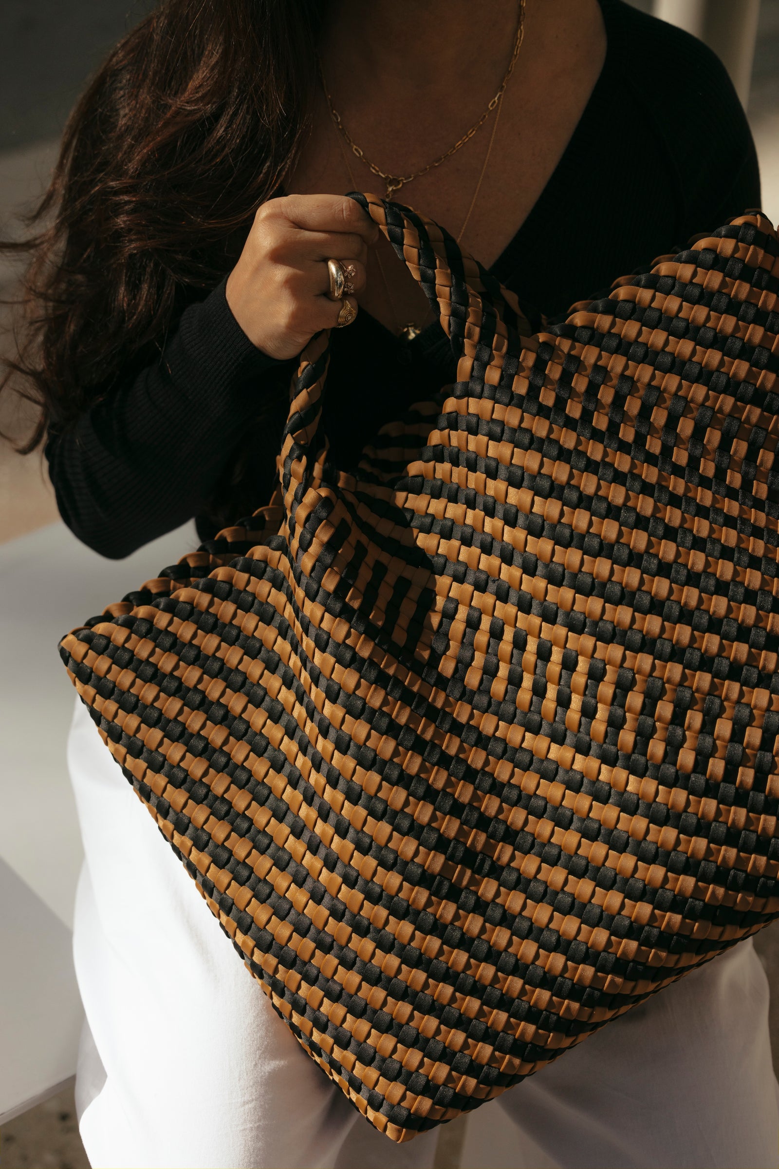 St Barths Large Tote Bag in Brown and Black
