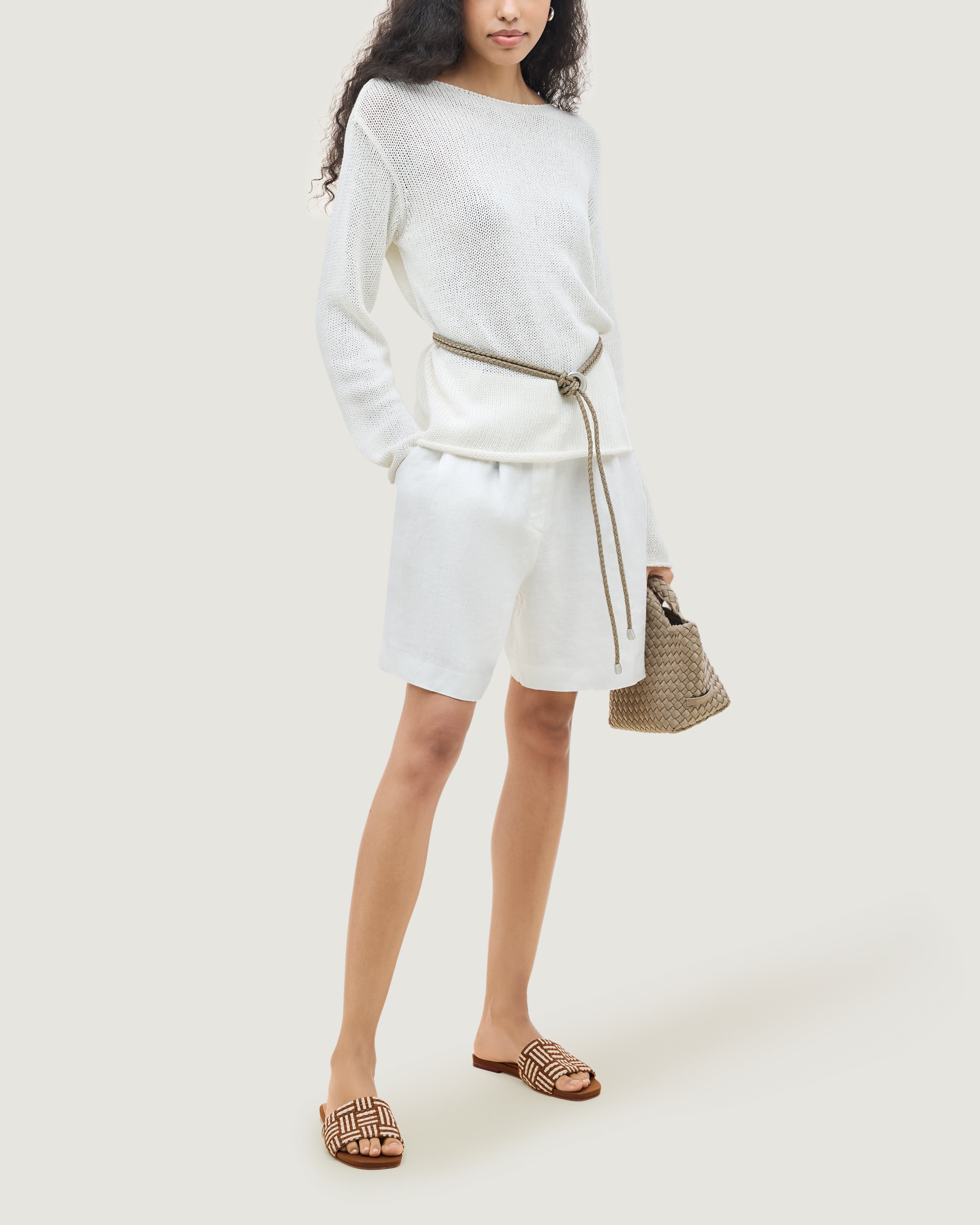 The Cairo Slide in Almond shown on model.
