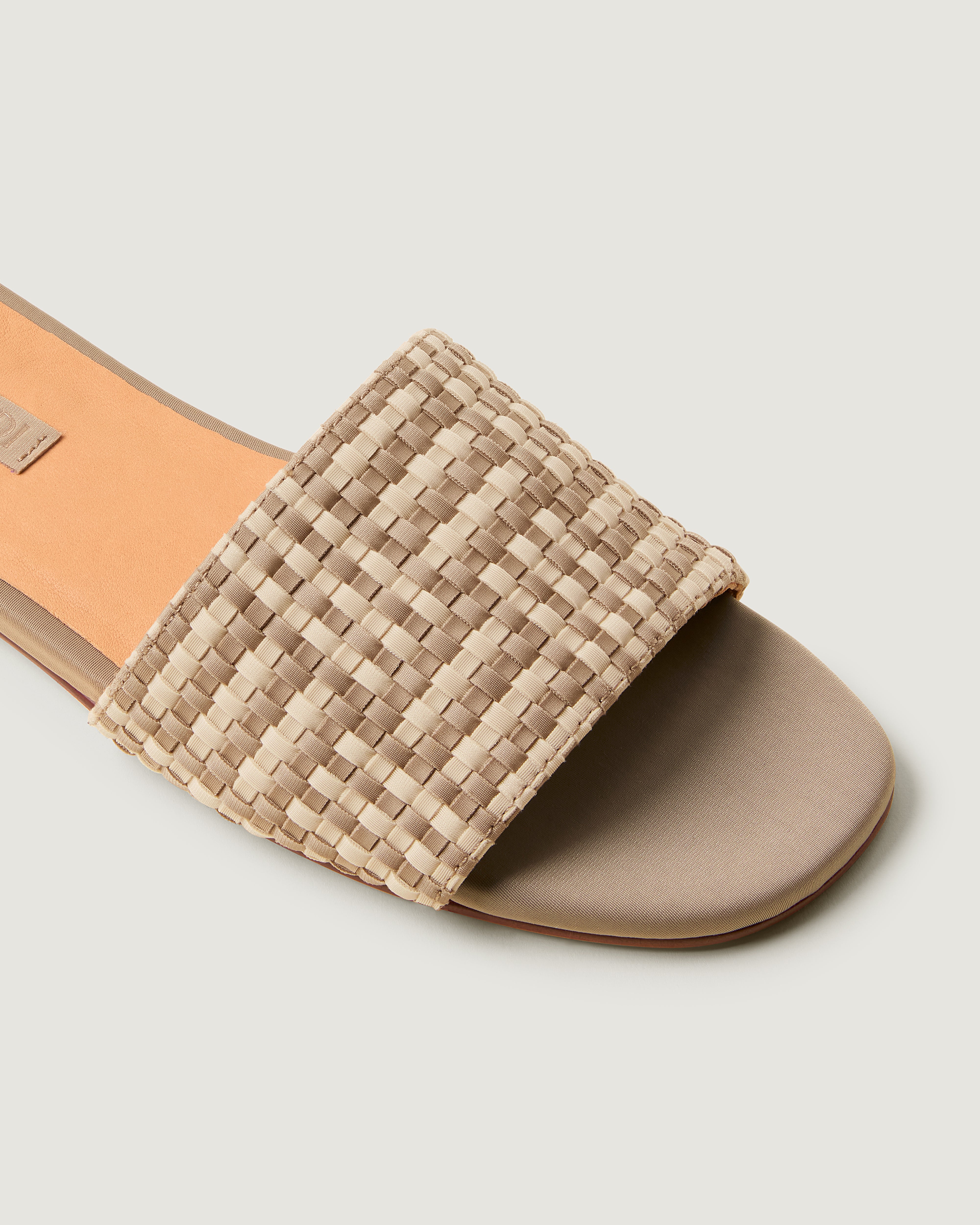 Close-up of Cairo Slide in Chalk showing its open toe and square silhouette.