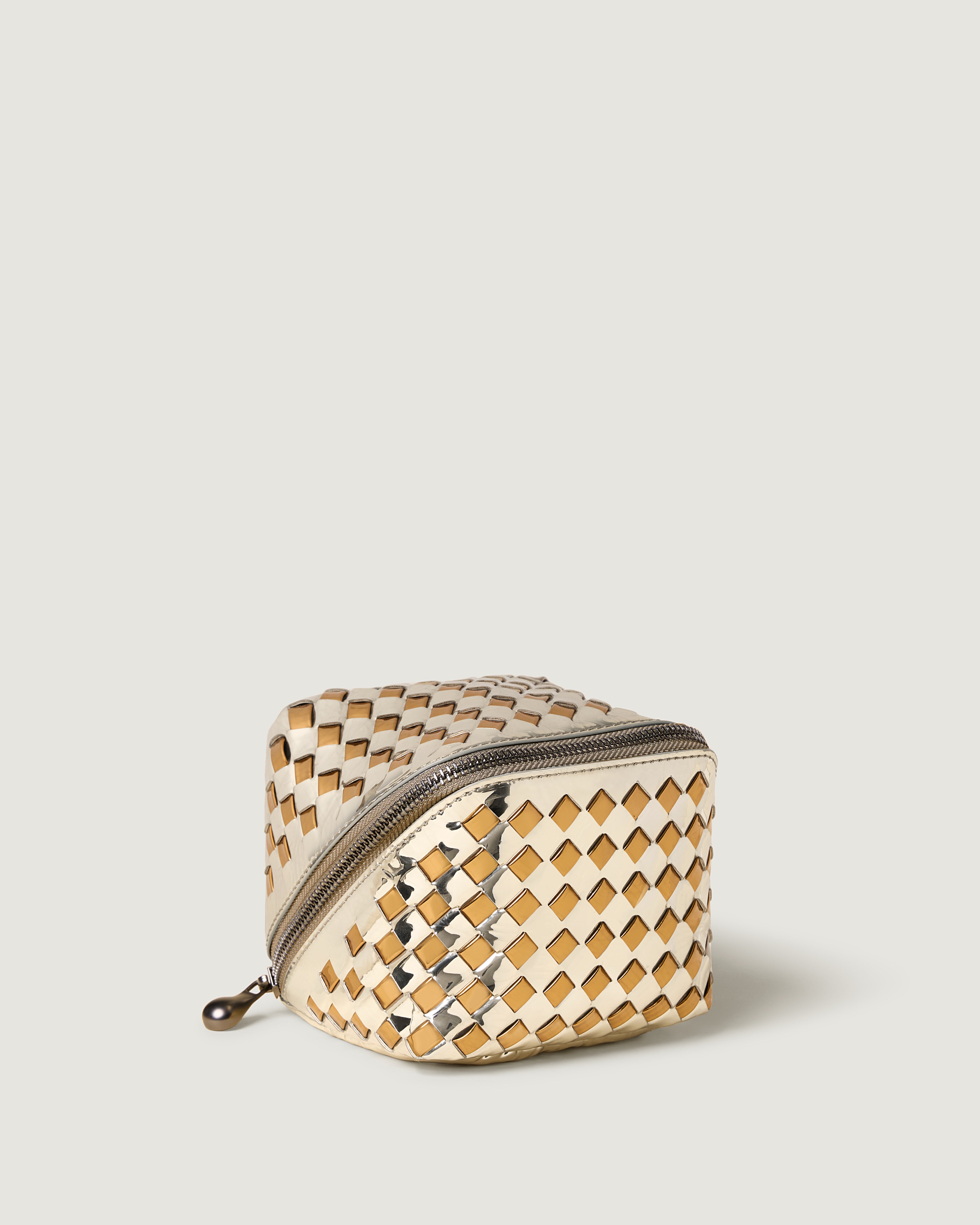 Caravan Cosmetic Case in Biarritz shown from a side angle, highlighting its  and wrap-around zip closure.