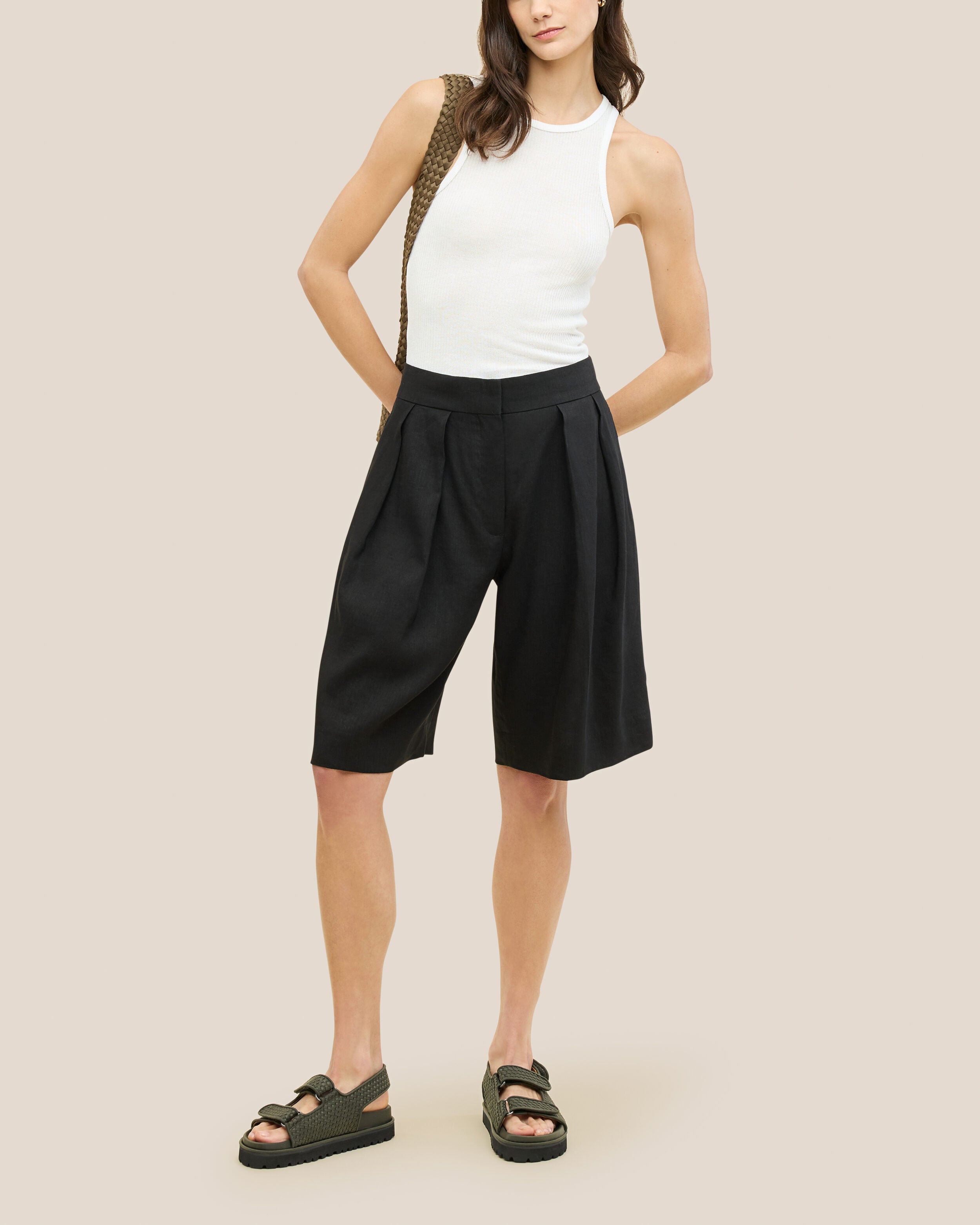 The Catalina Sandal in Olive shown on model.