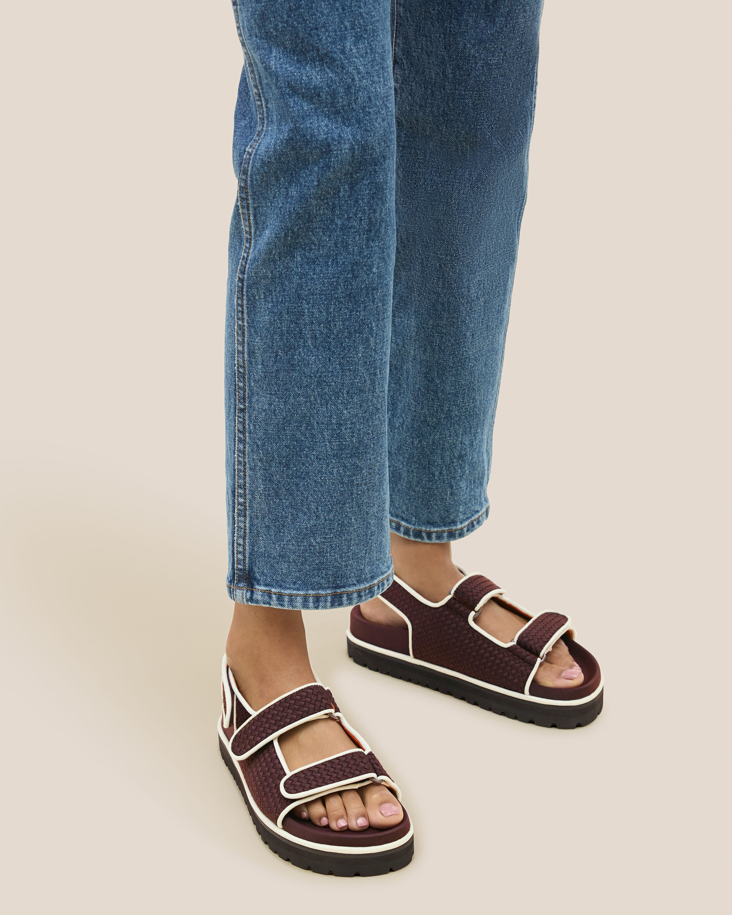 The Catalina Sandal in Rhodes shown on model.