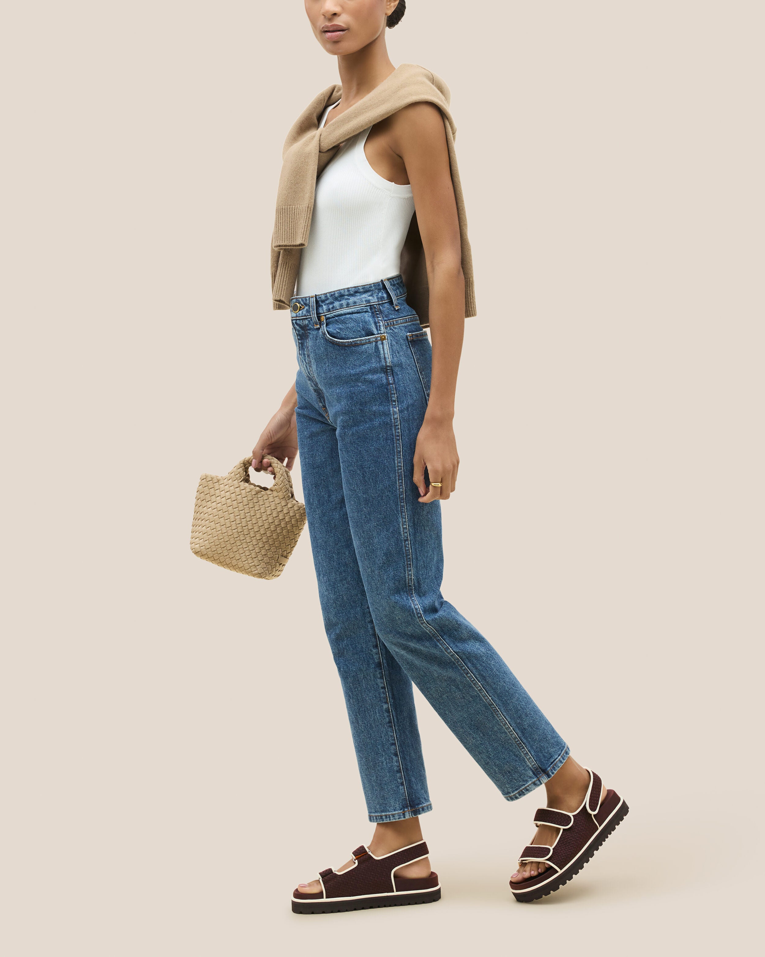 The Catalina Sandal in Rhodes shown on model.