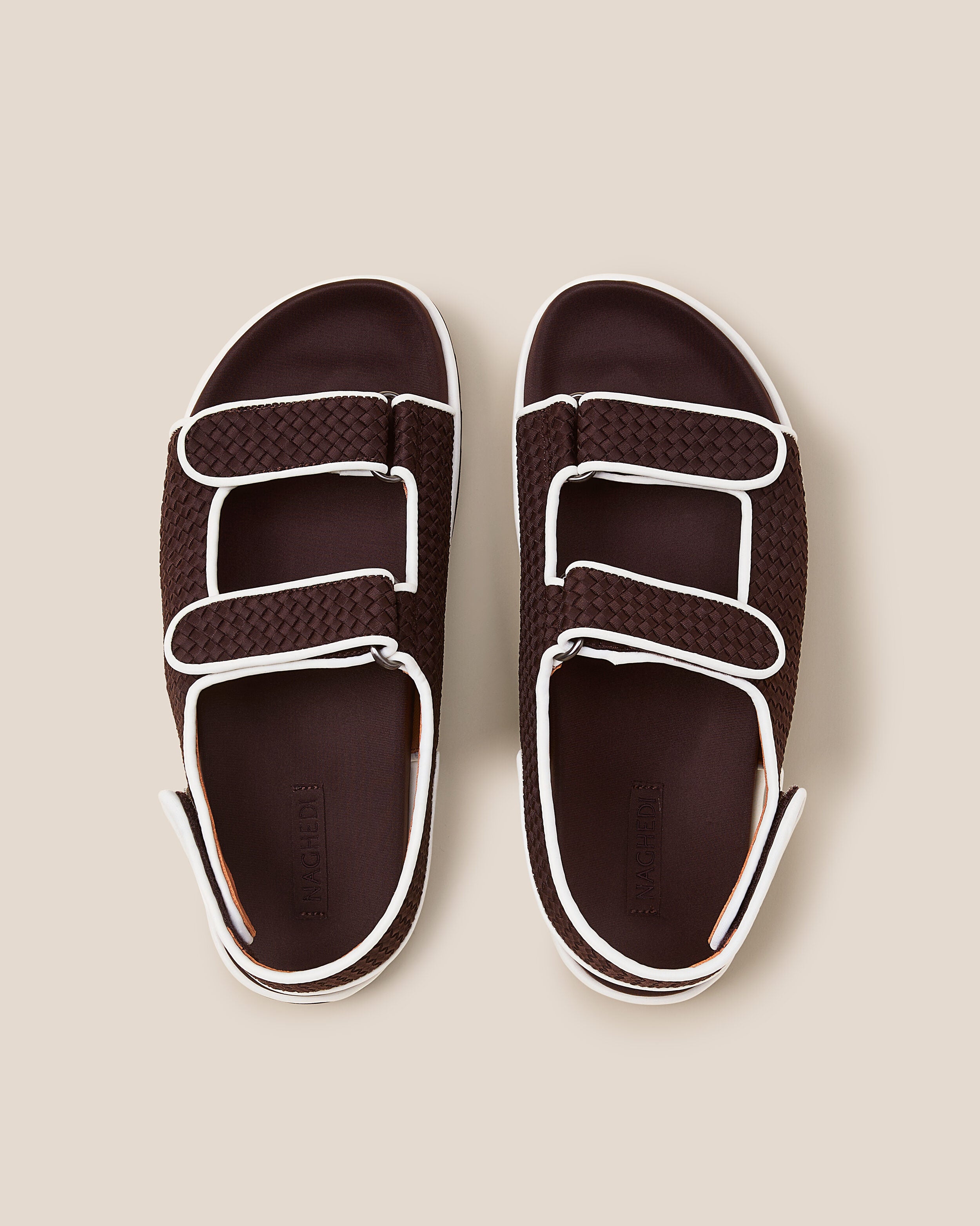 Top view of pair of The Catalina Sandal in Rhodes showing the molded neoprene footbed.