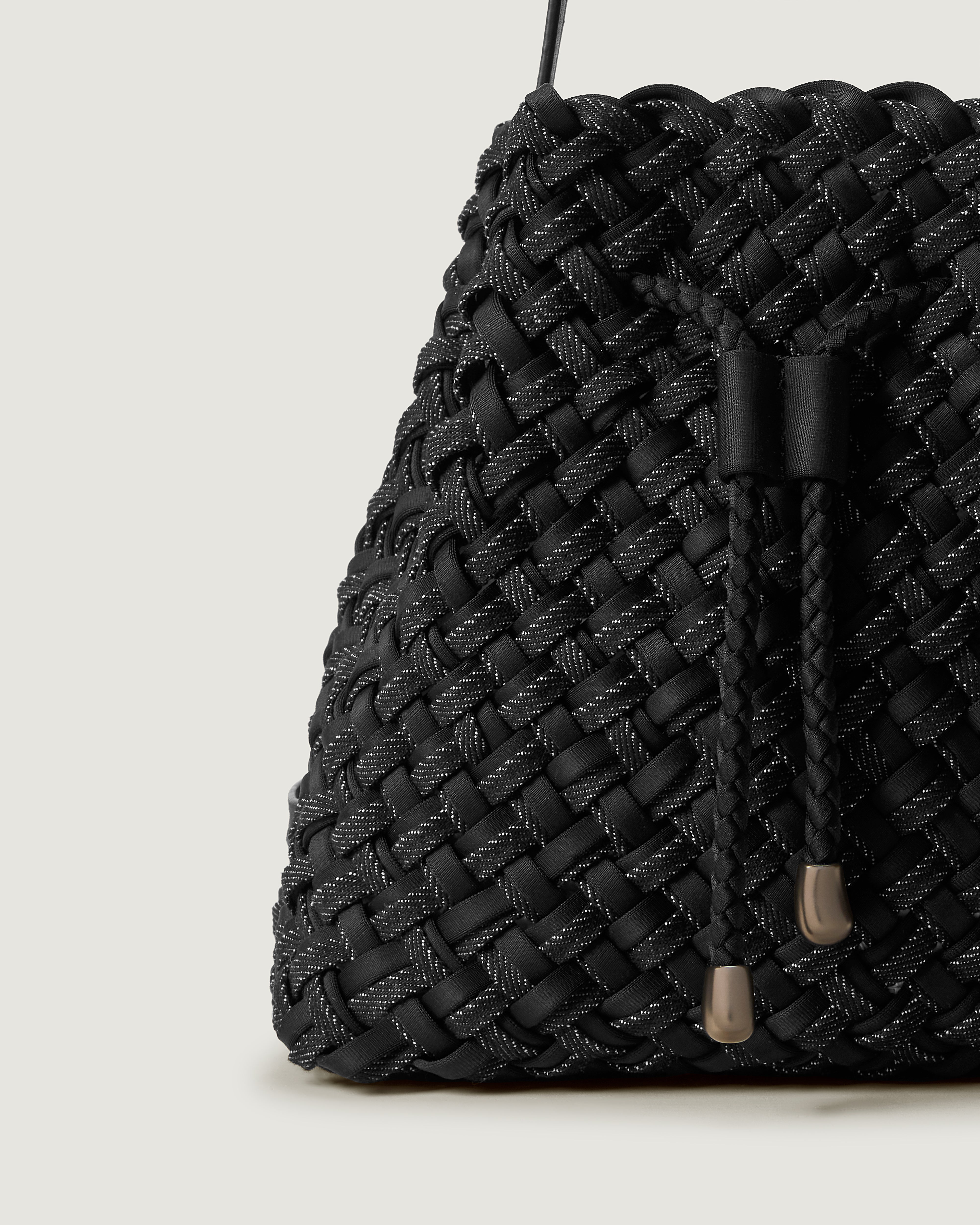 Close-up of handwoven detailing on Gramercy Bucket in Jet.