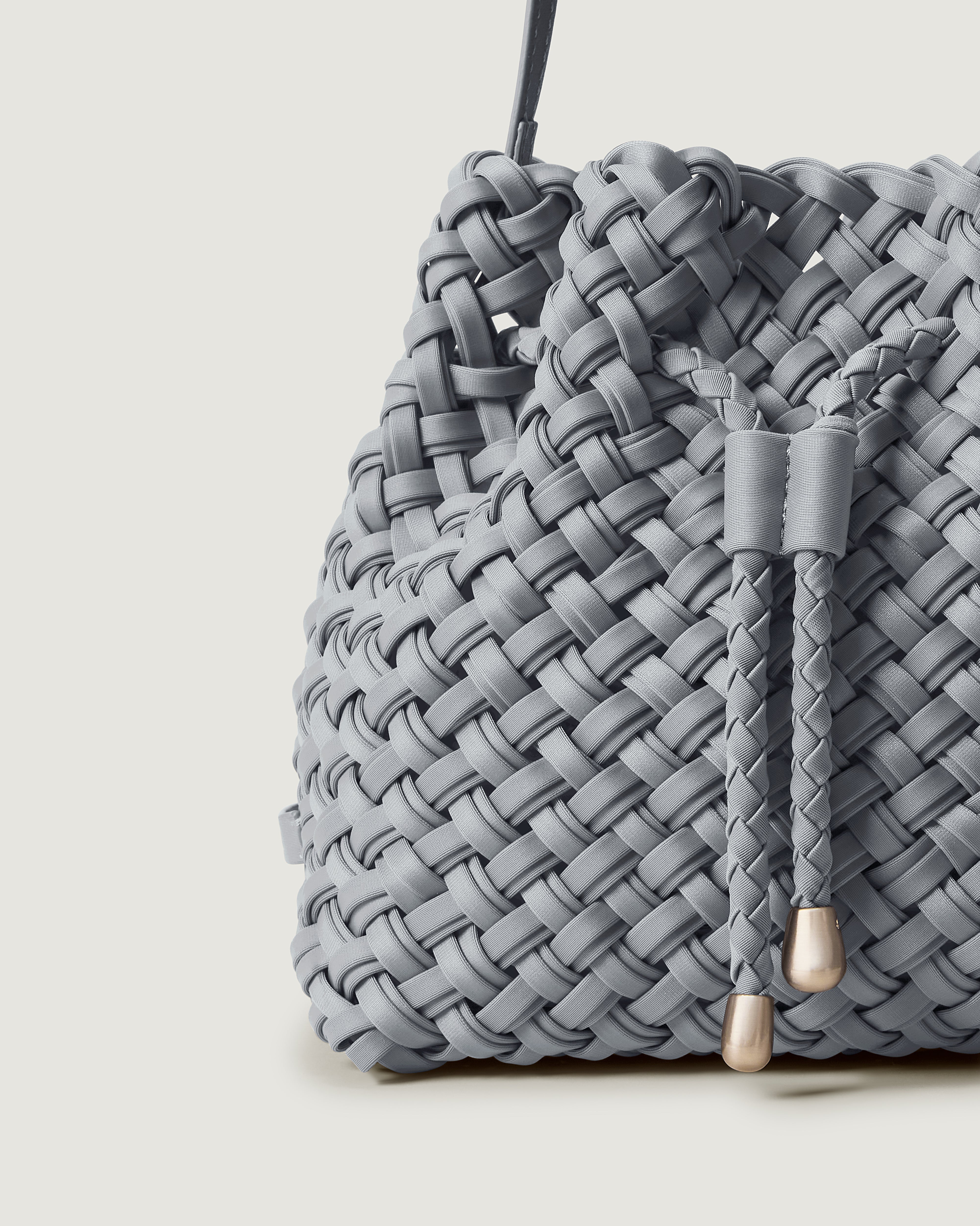 Close-up of handwoven detailing on Gramercy Bucket in Marina.