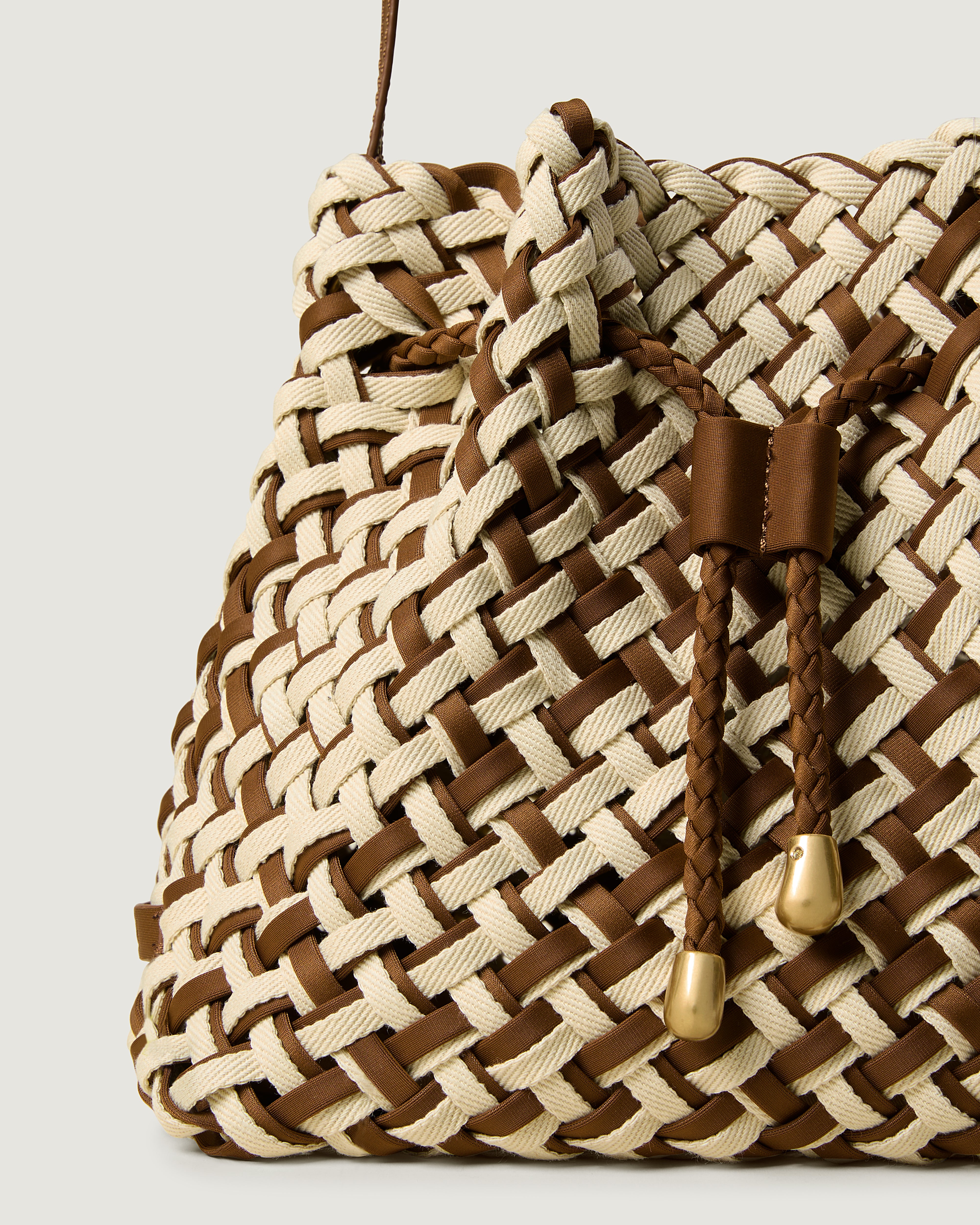 Close-up of handwoven detailing on Gramercy Bucket in Carmel.