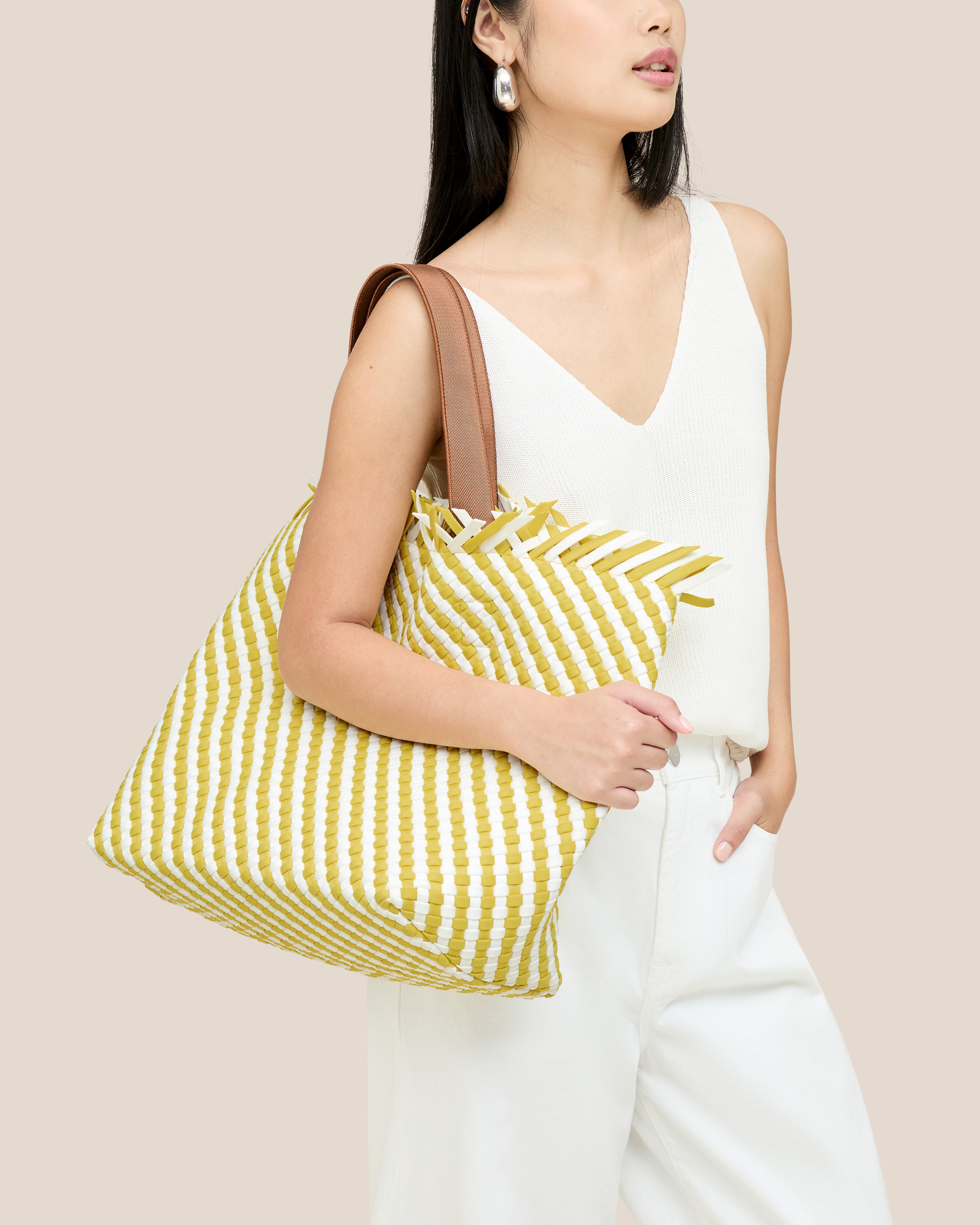 Havana Large Tote Striped | Soleil | On Model Close