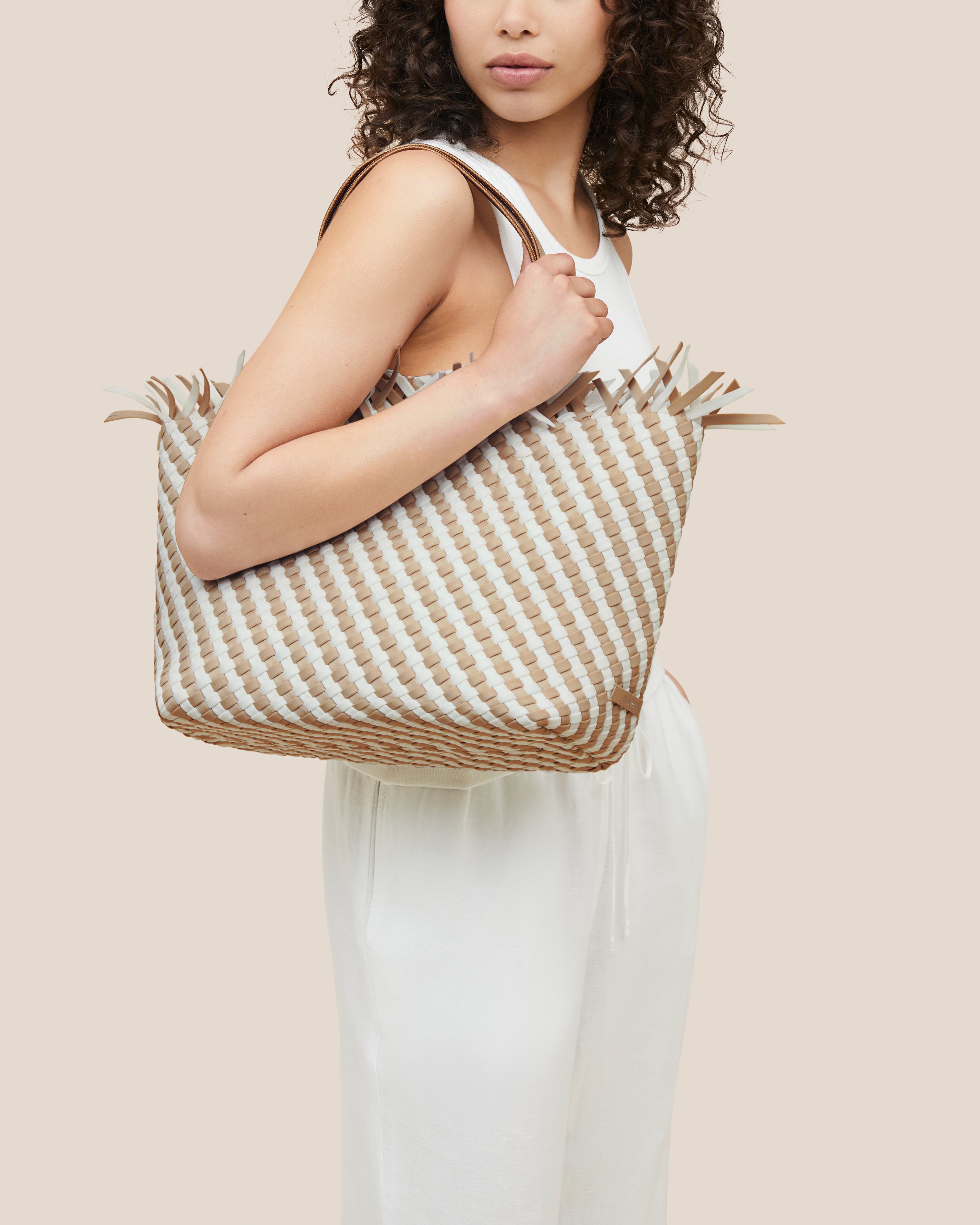 Havana Medium Tote Striped | Almaza | On Model Close