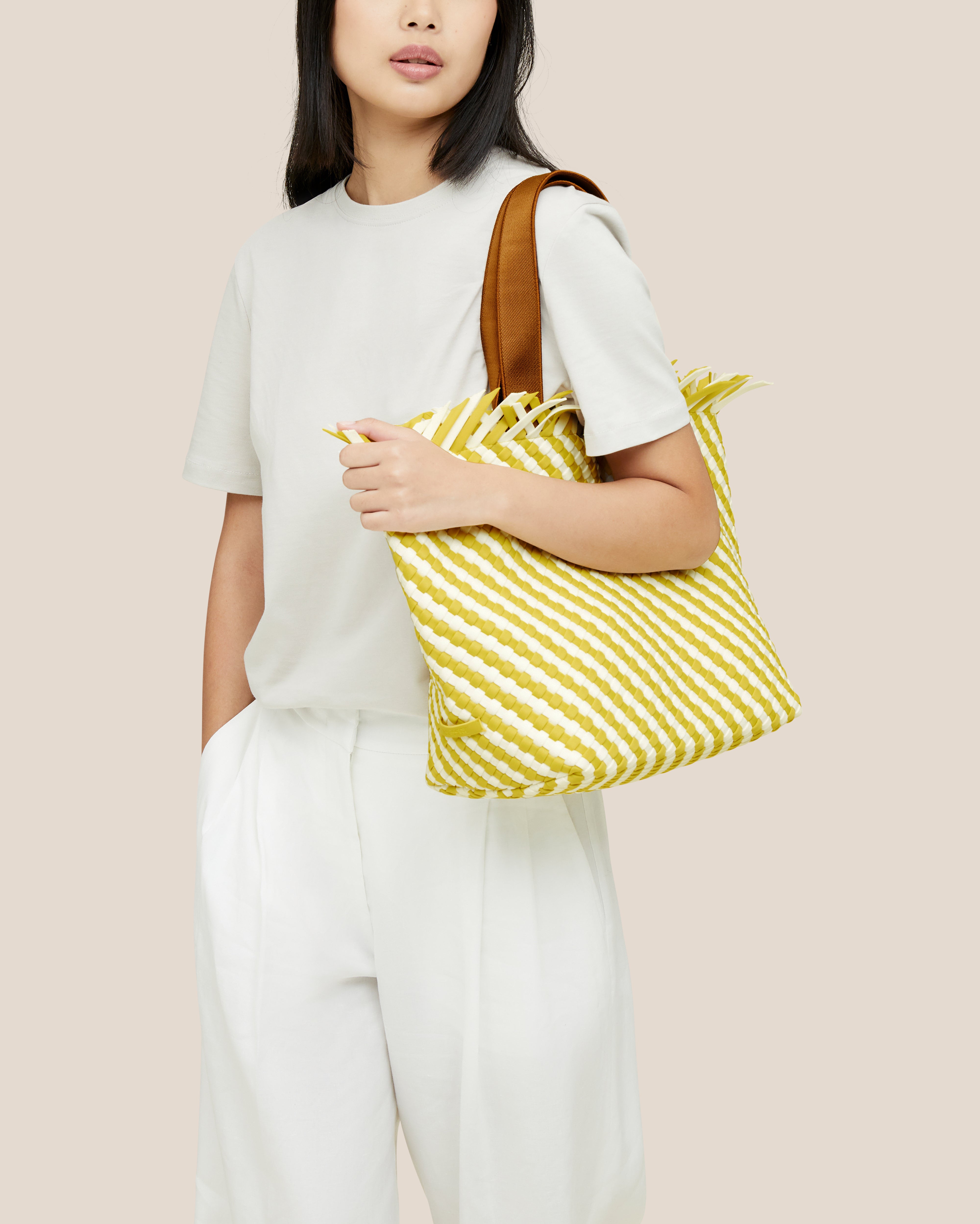 Havana Medium Tote Striped | Soleil | On Model Close