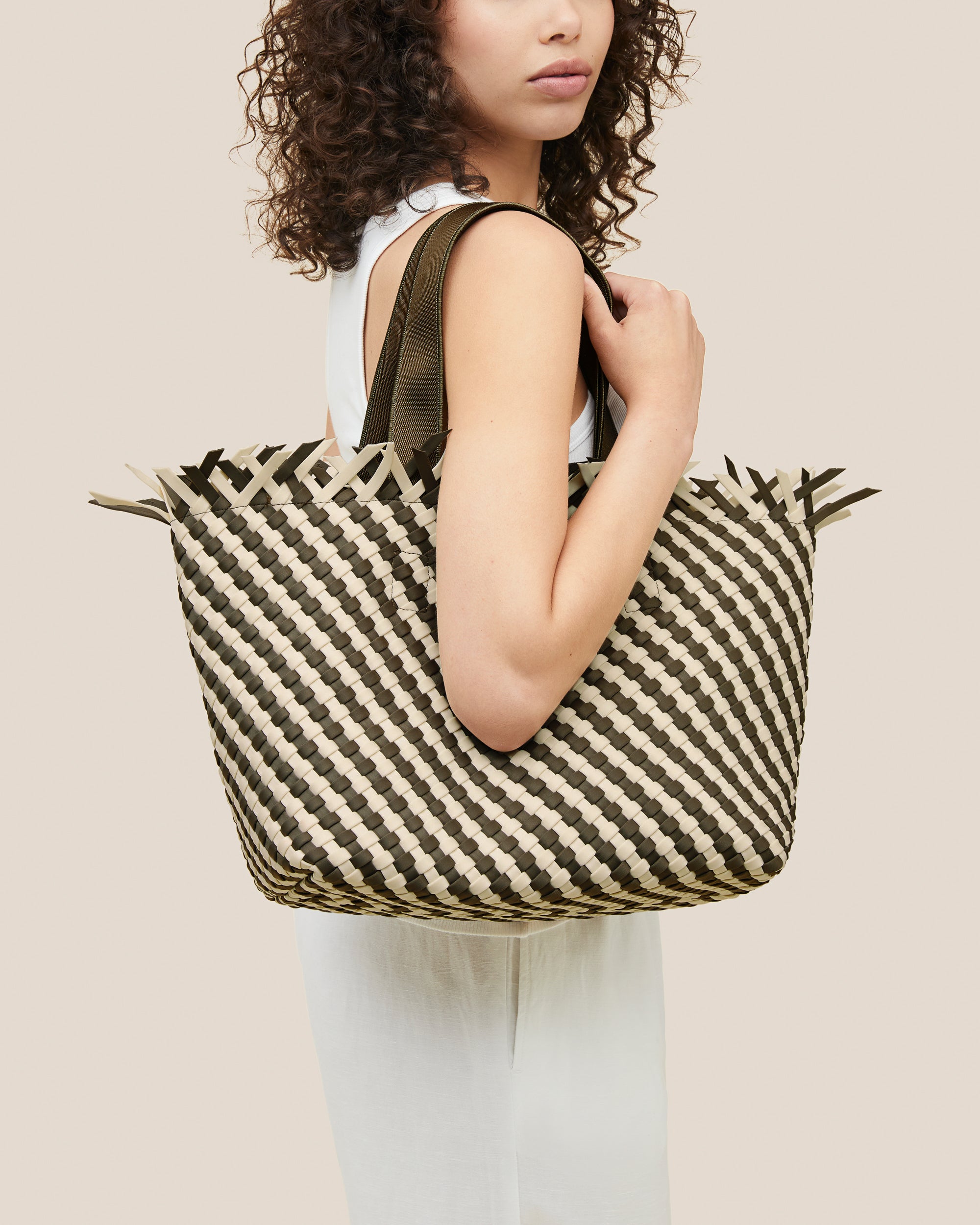 Havana Medium Tote Striped in Carrara | On Model Close Up