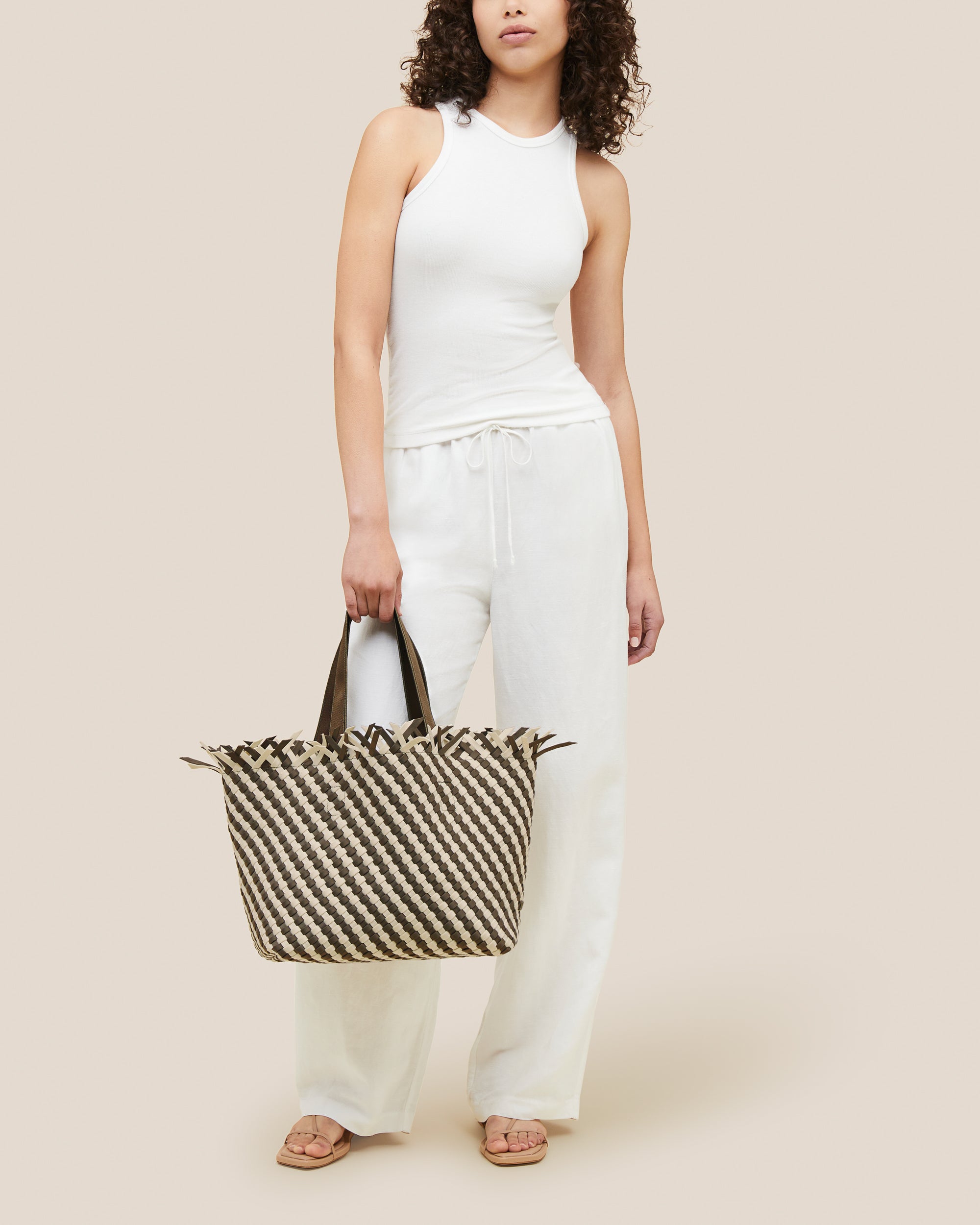 Havana Medium Tote Striped in Carrara | On Model Full Body