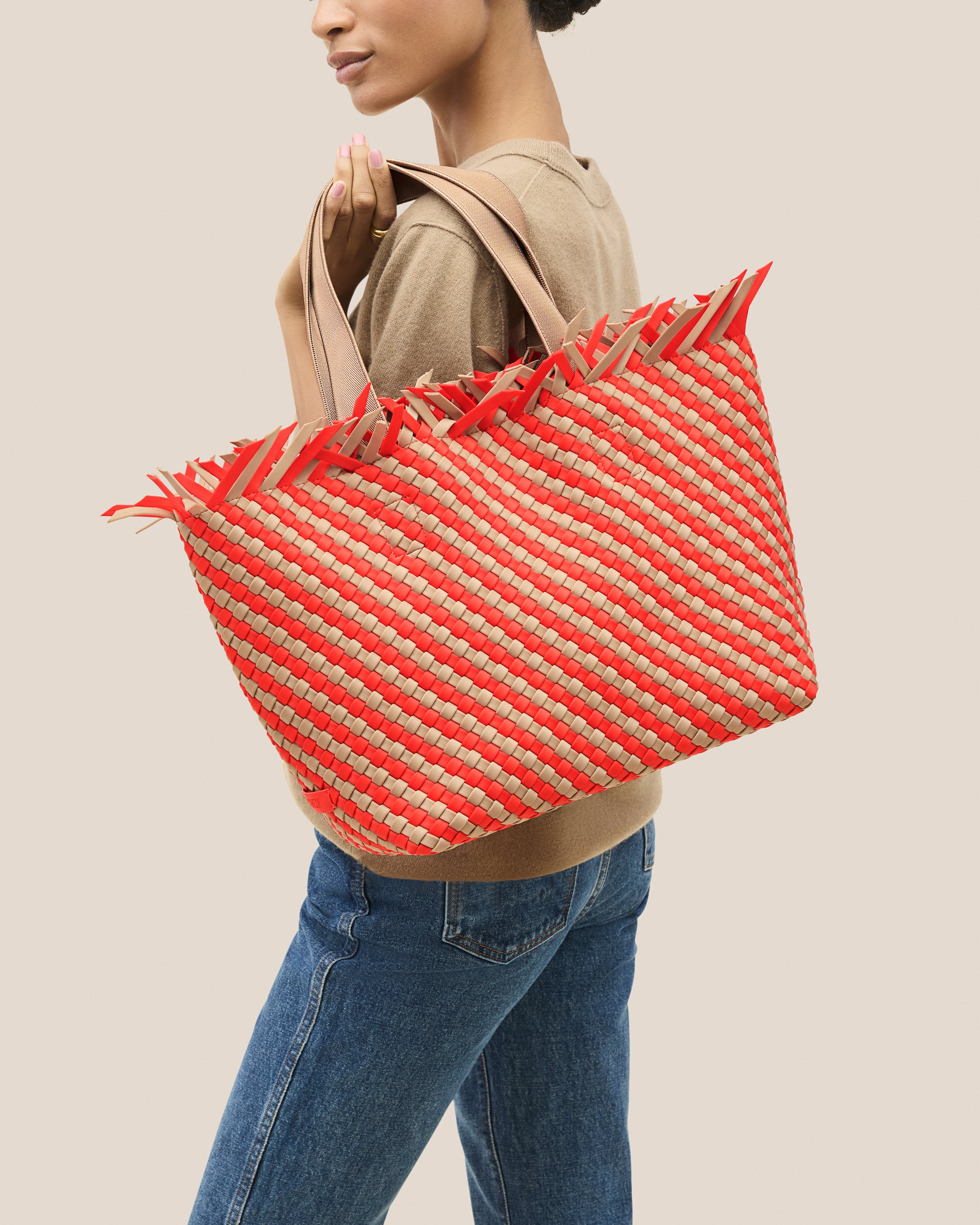 Havana Medium Tote Striped in Maya | On Model Close Up