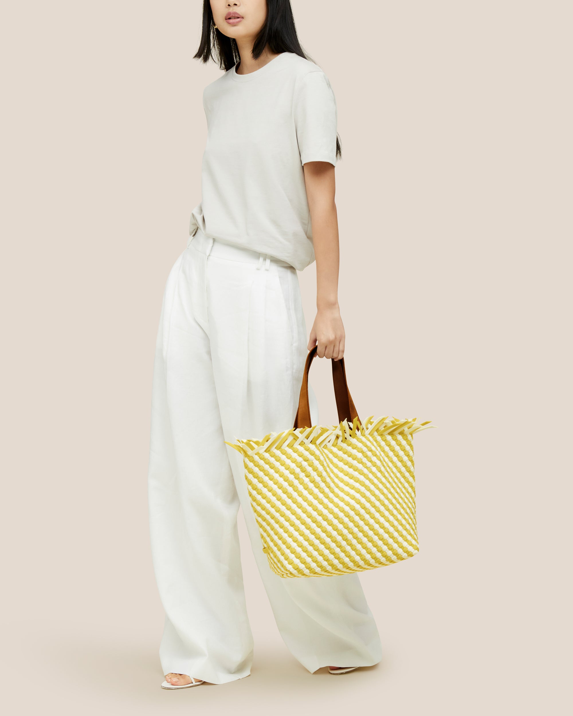 Havana Medium Tote Striped in Soleil | On Model Full Body