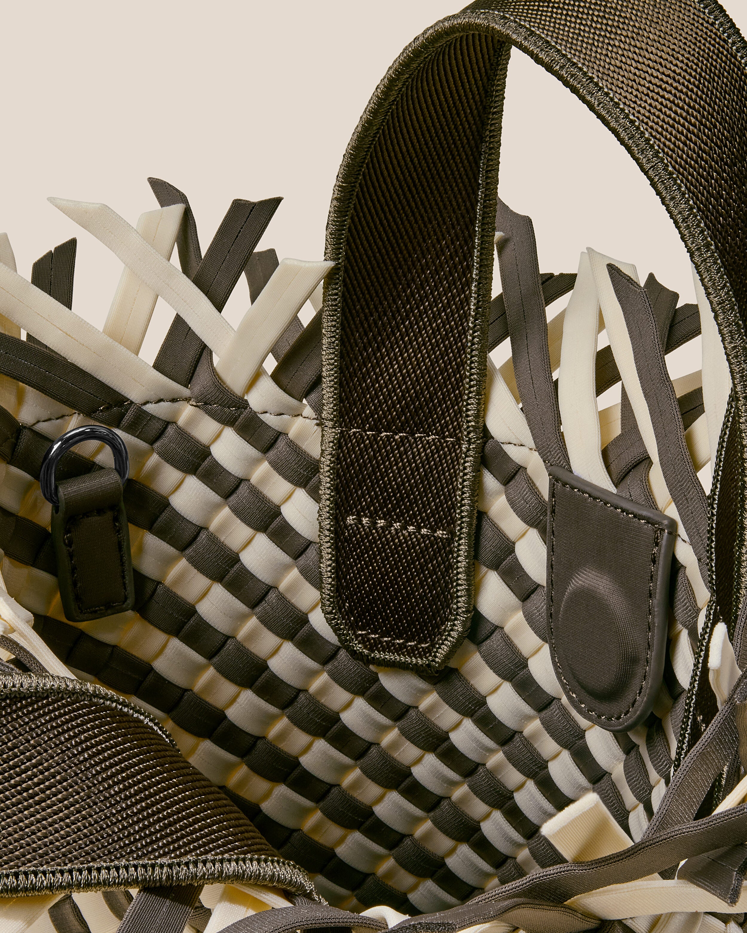 Interior close-up of Havana  in Carrara showing its open top with magnetic snap closure, and unlined interior.