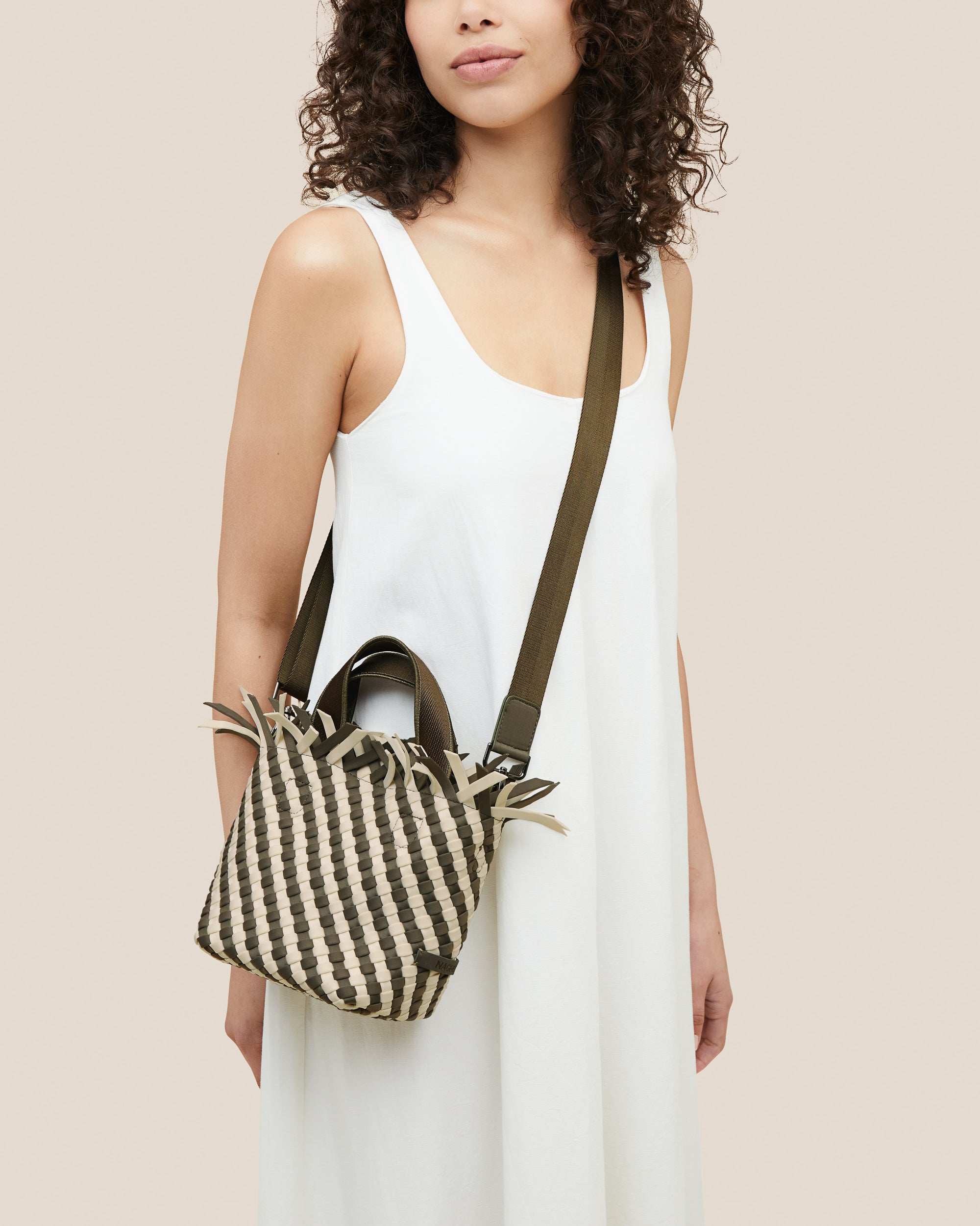 Havana Petit Tote Striped in Carrara | On Model Close Up