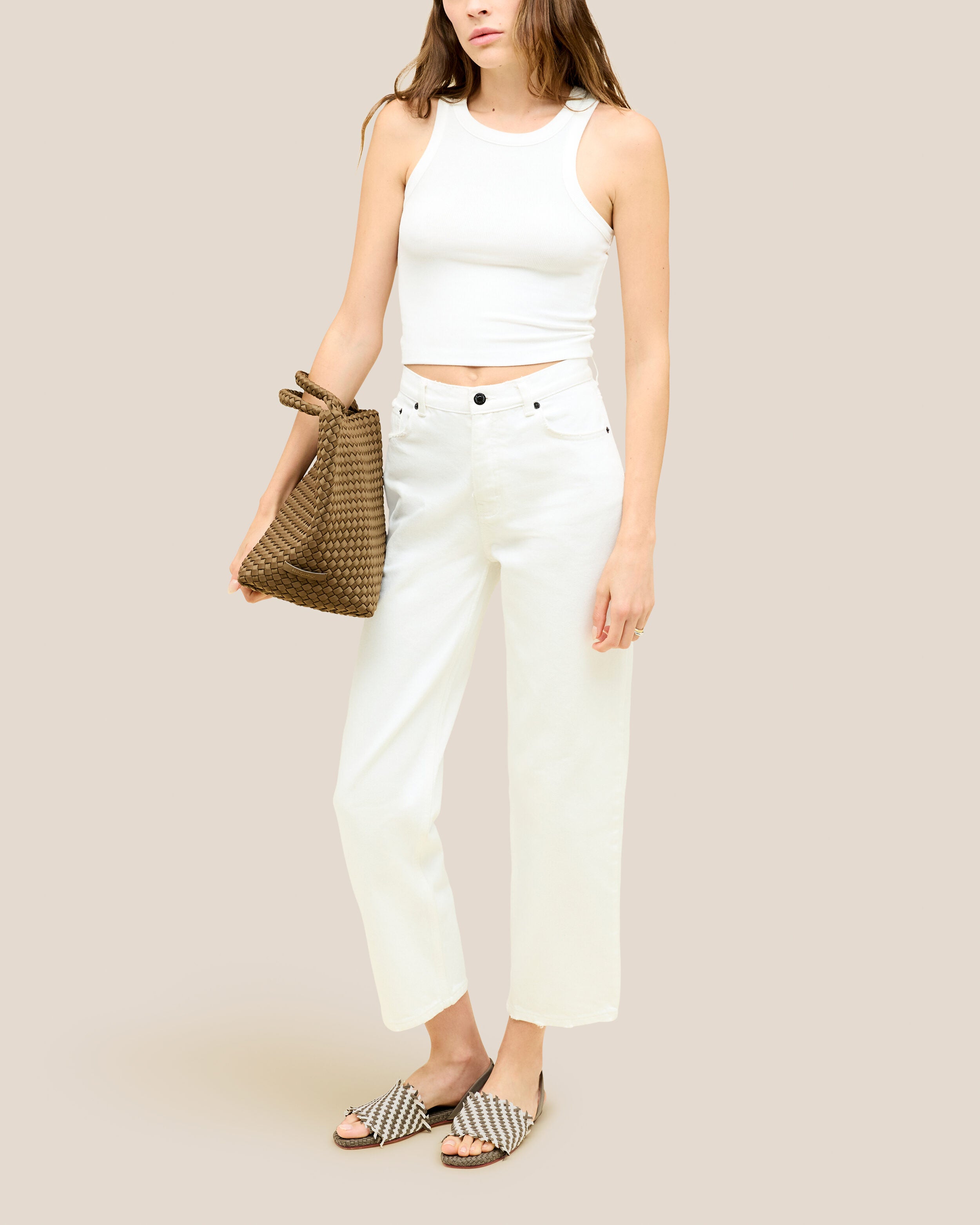 The Havana Sandal in Carrara shown on model.