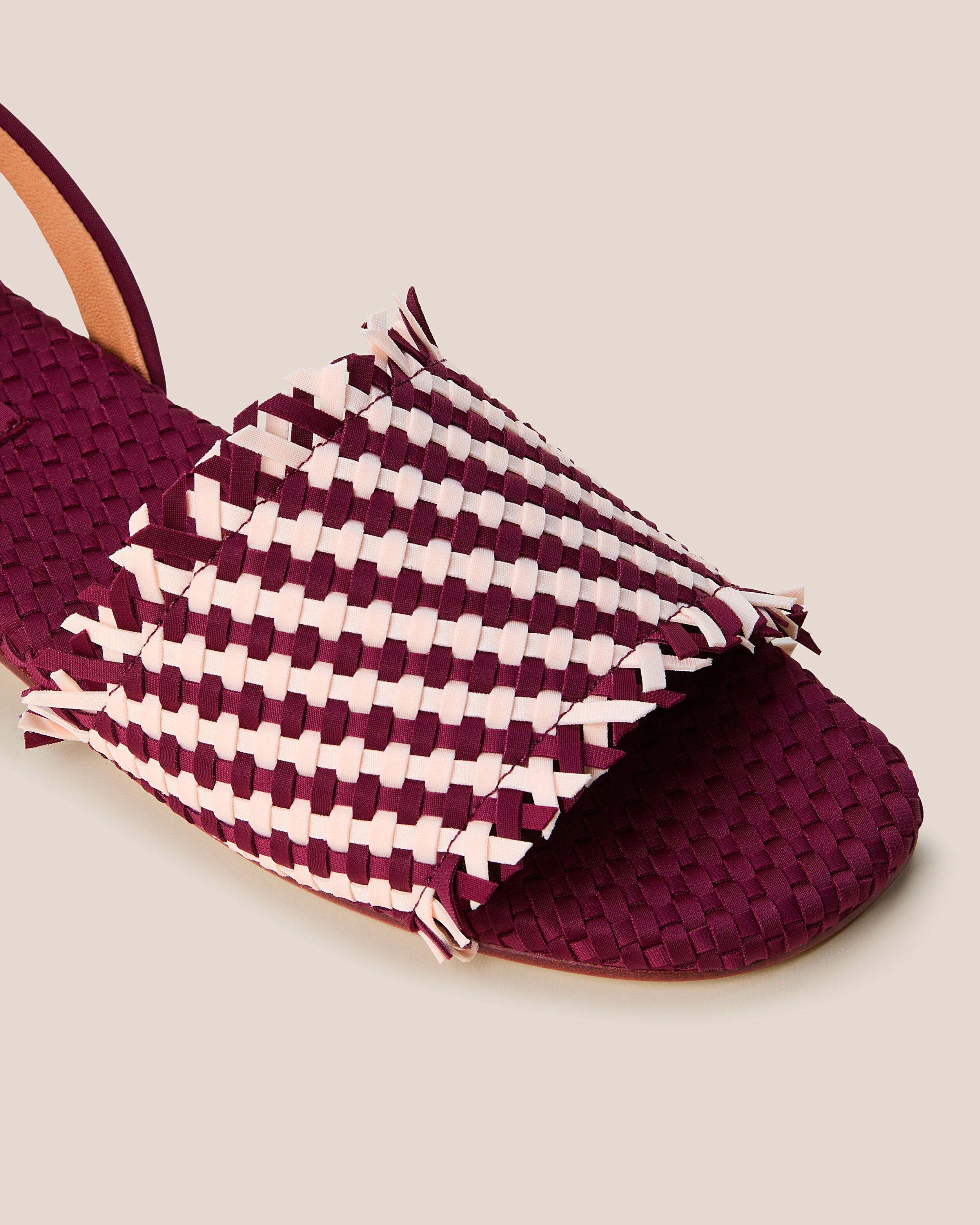 Close-up of The Havana Sandal in Jaipur showing its open toe and square silhouette.