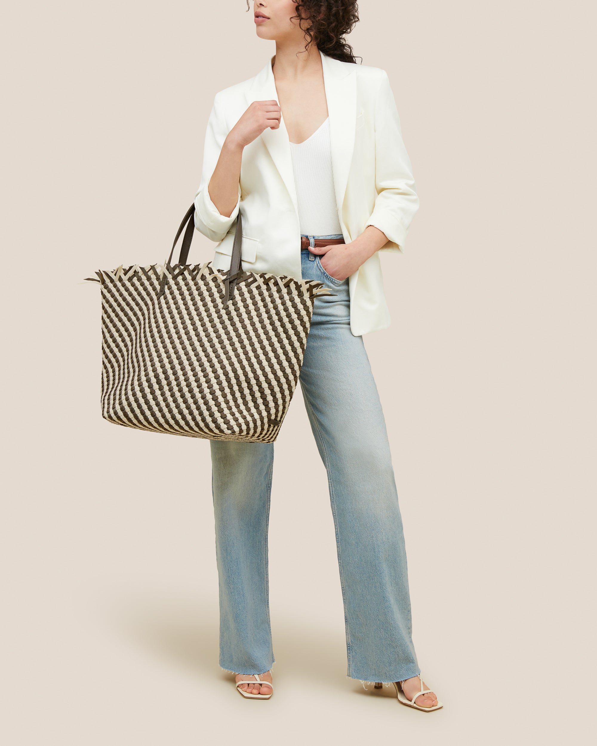 Havana Travel Tote Striped in Carrara | On Model Full Body