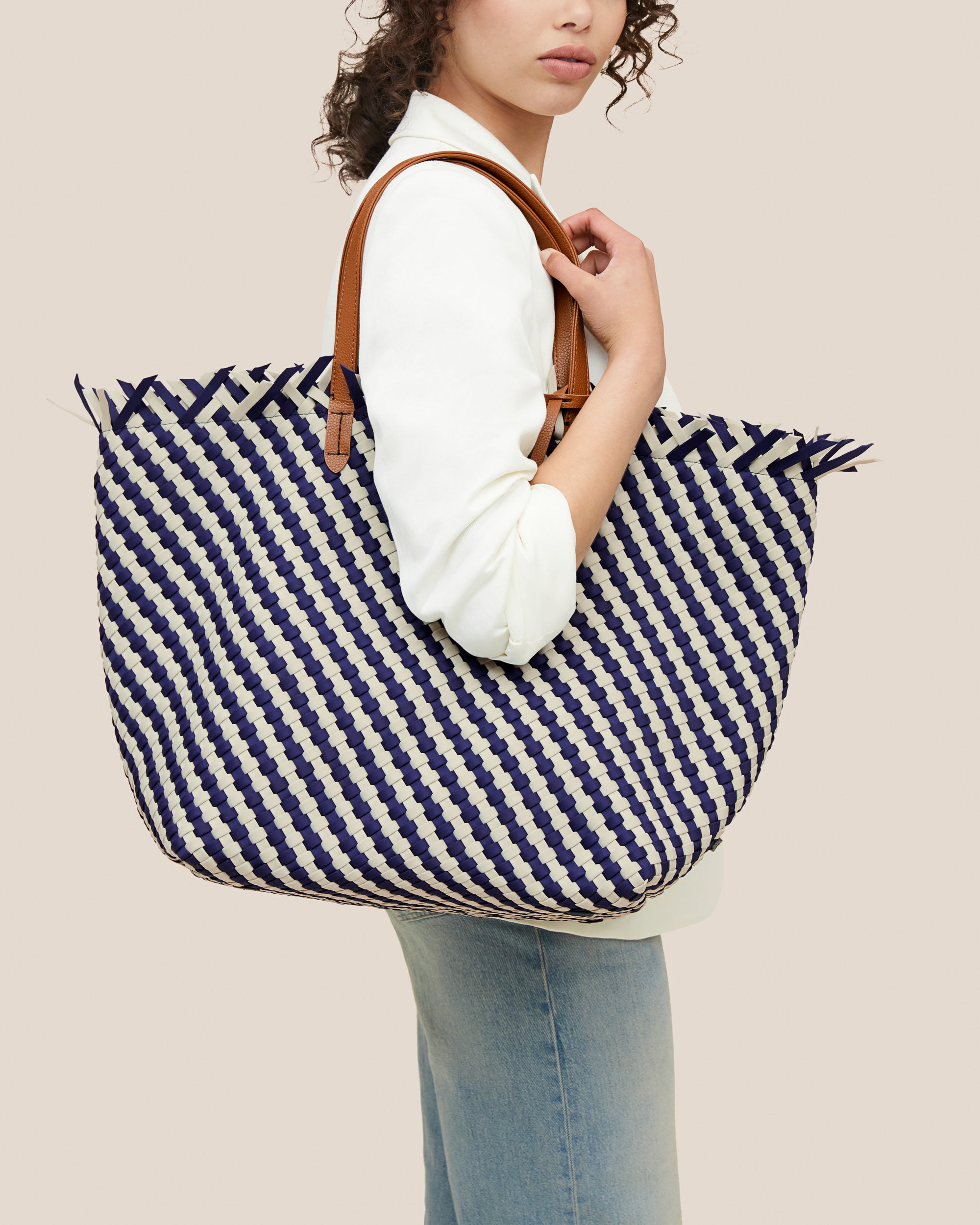 Havana Travel Tote Striped in Venice | On Model Close Up