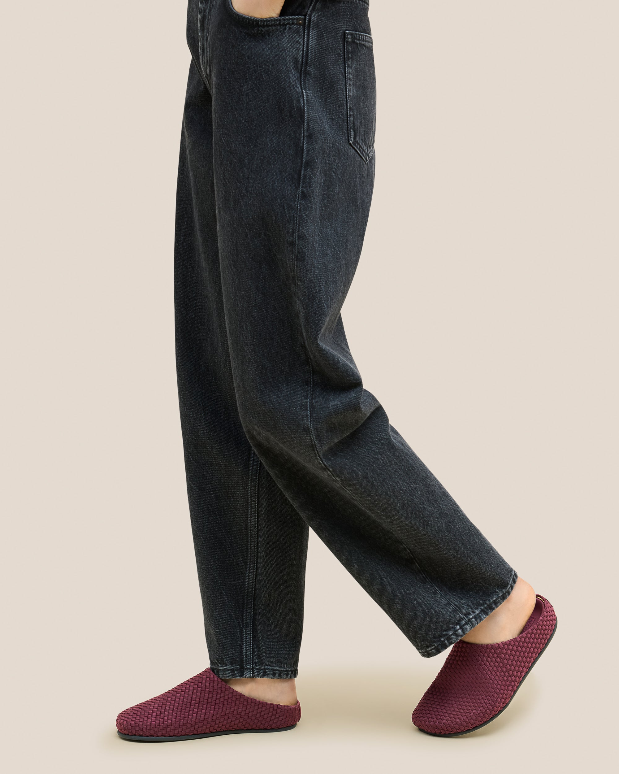 Hudson Clogs in Bordeaux shown on model.