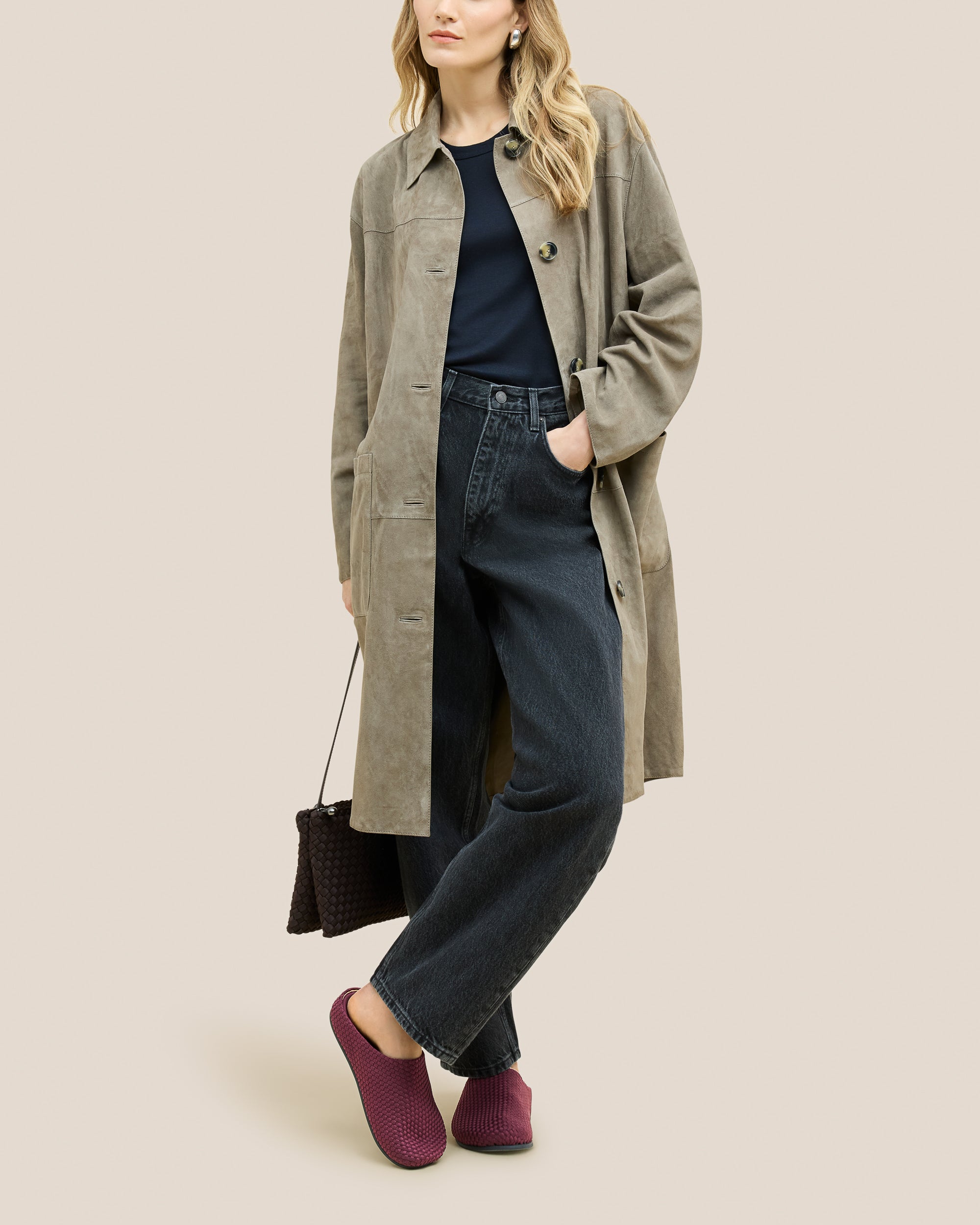 Hudson Clogs in Bordeaux shown on model.