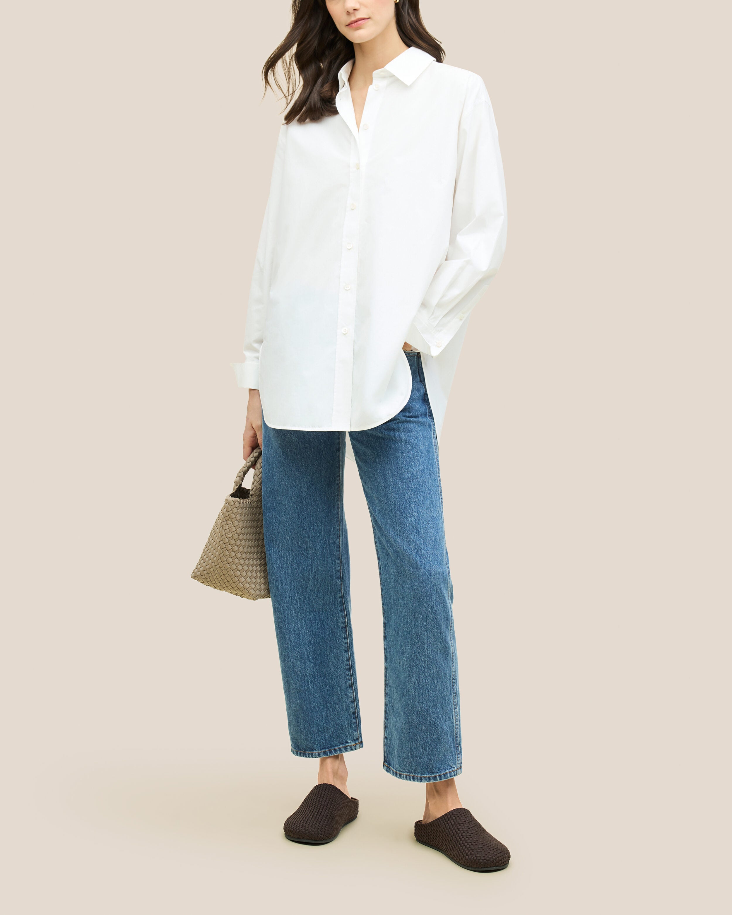 The Hudson Clog in Chocolate shown on model.