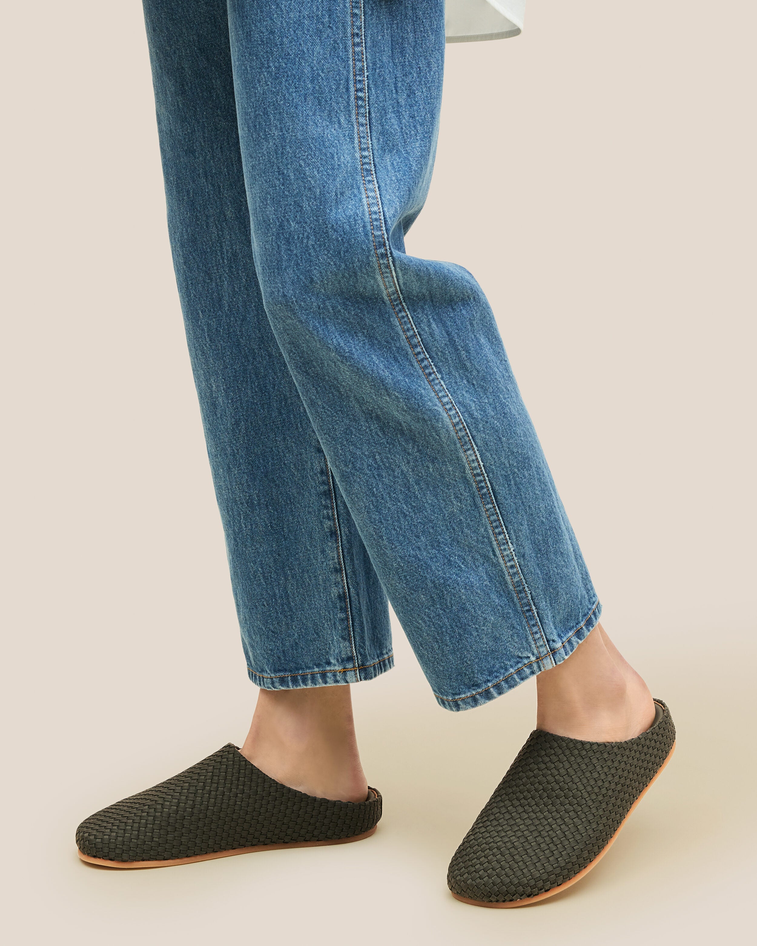 The Hudson Clog in Olive shown on model.