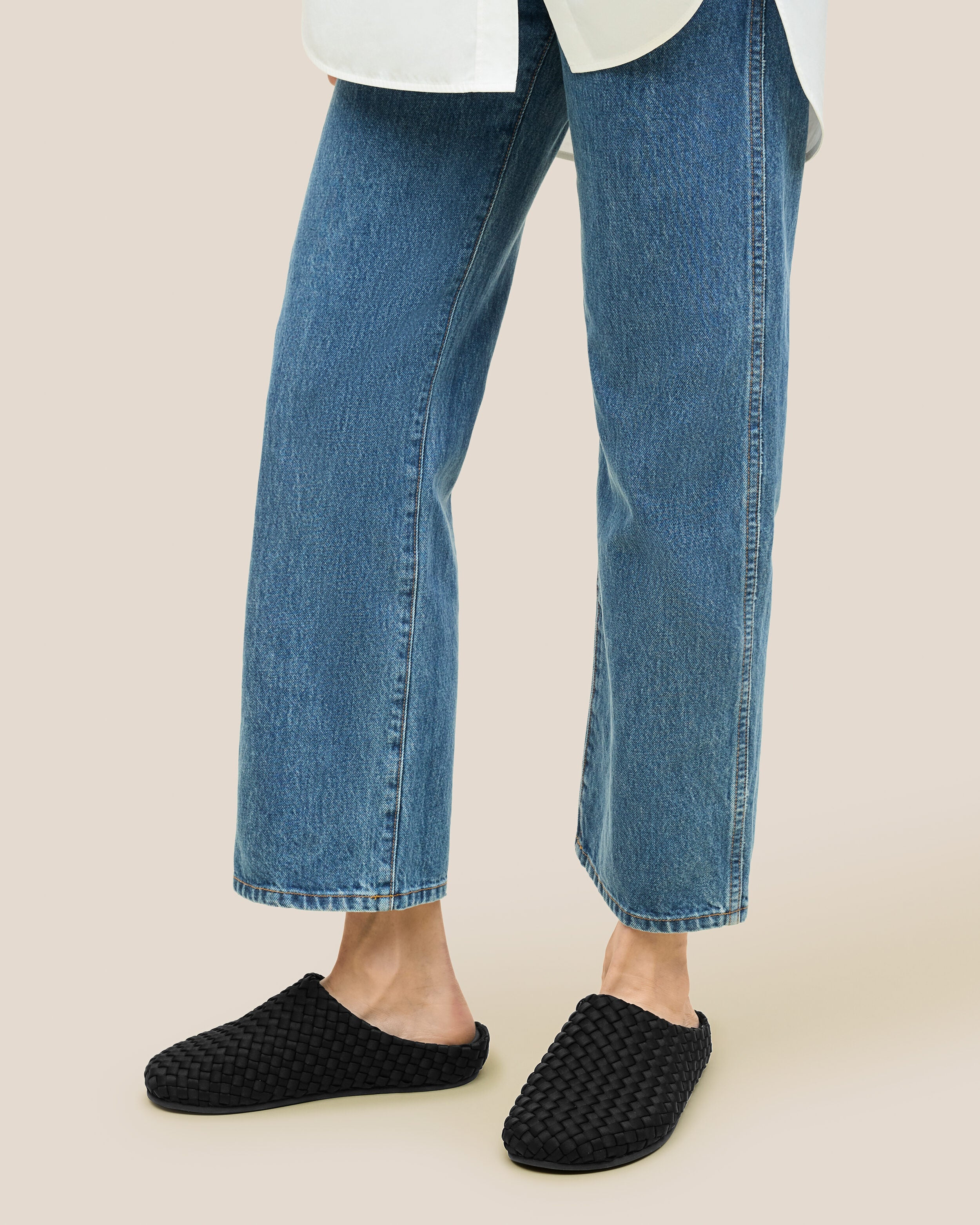 The Hudson Clog in Onyx shown on model.