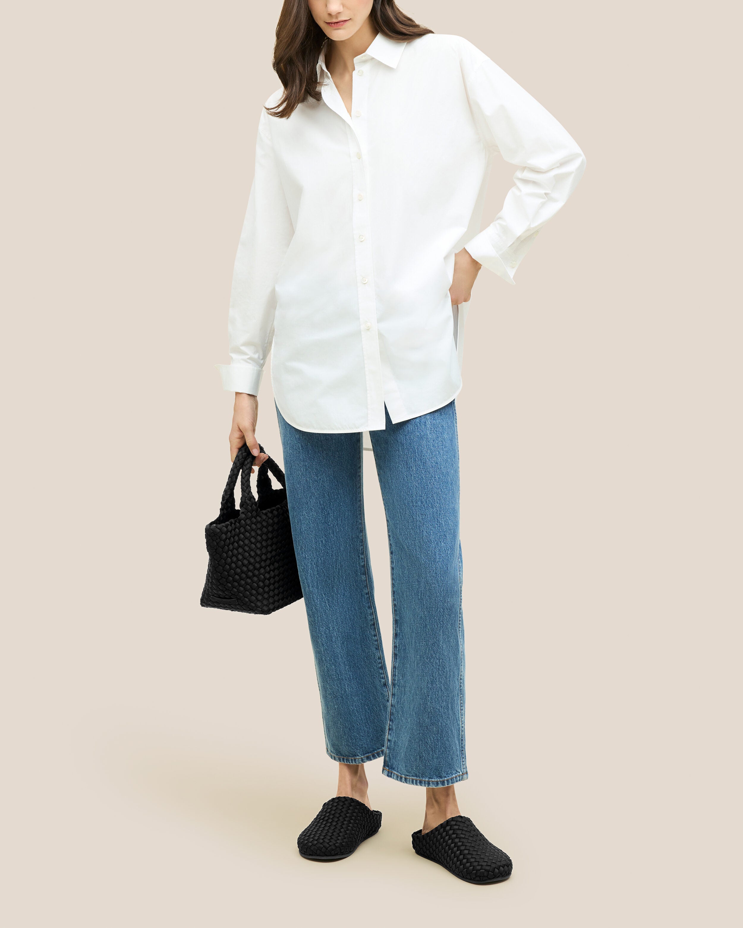 The Hudson Clog in Onyx shown on model.