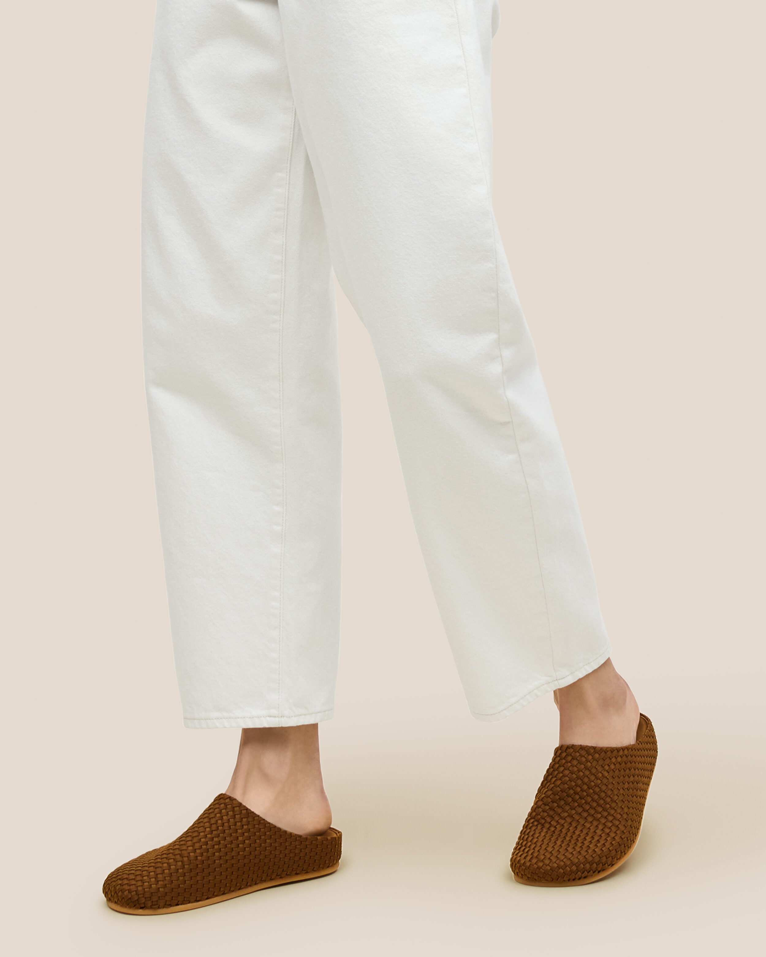 The Hudson Clog in Teak shown on model.