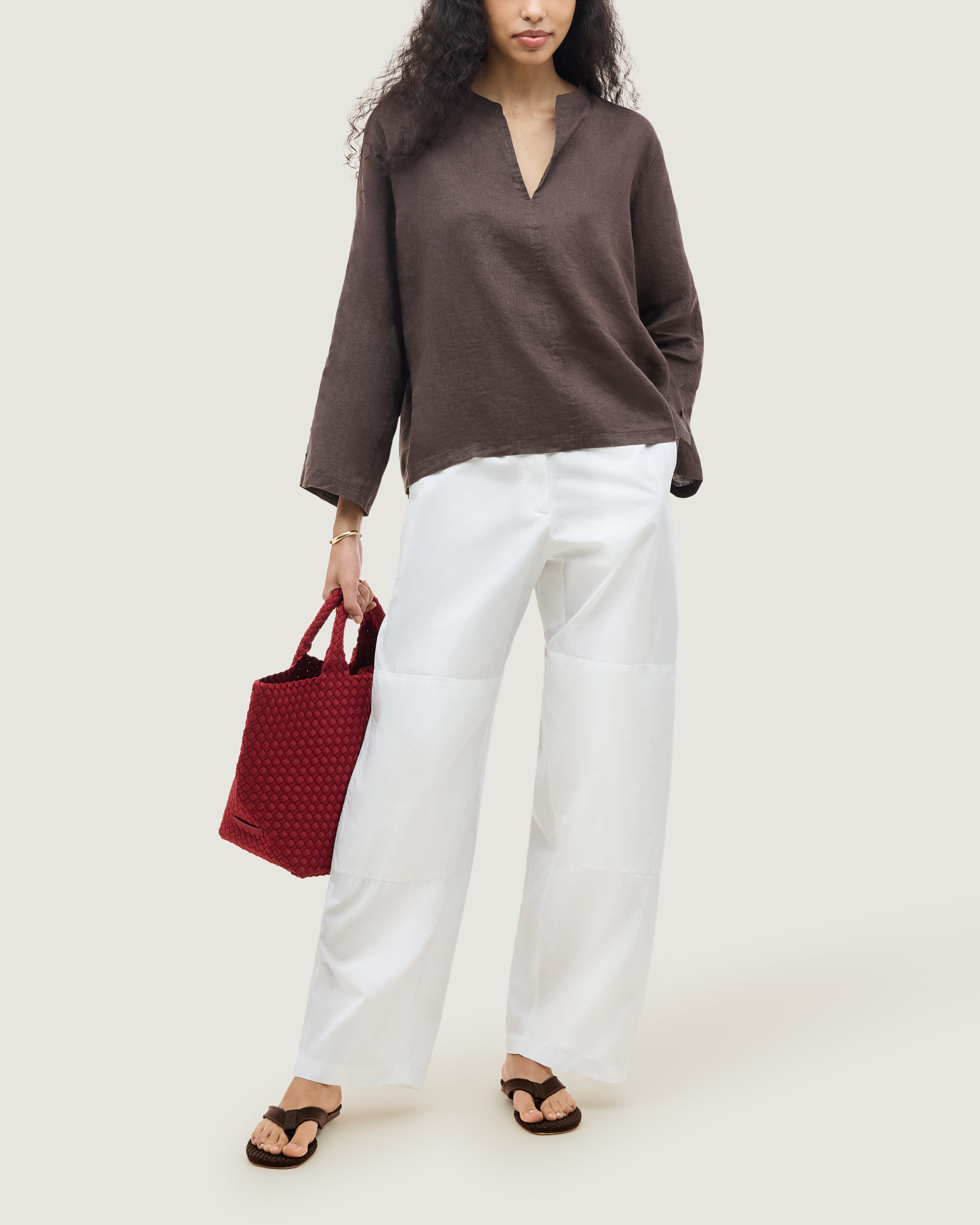 The Hydra Flip Flop in Chocolate shown on model.