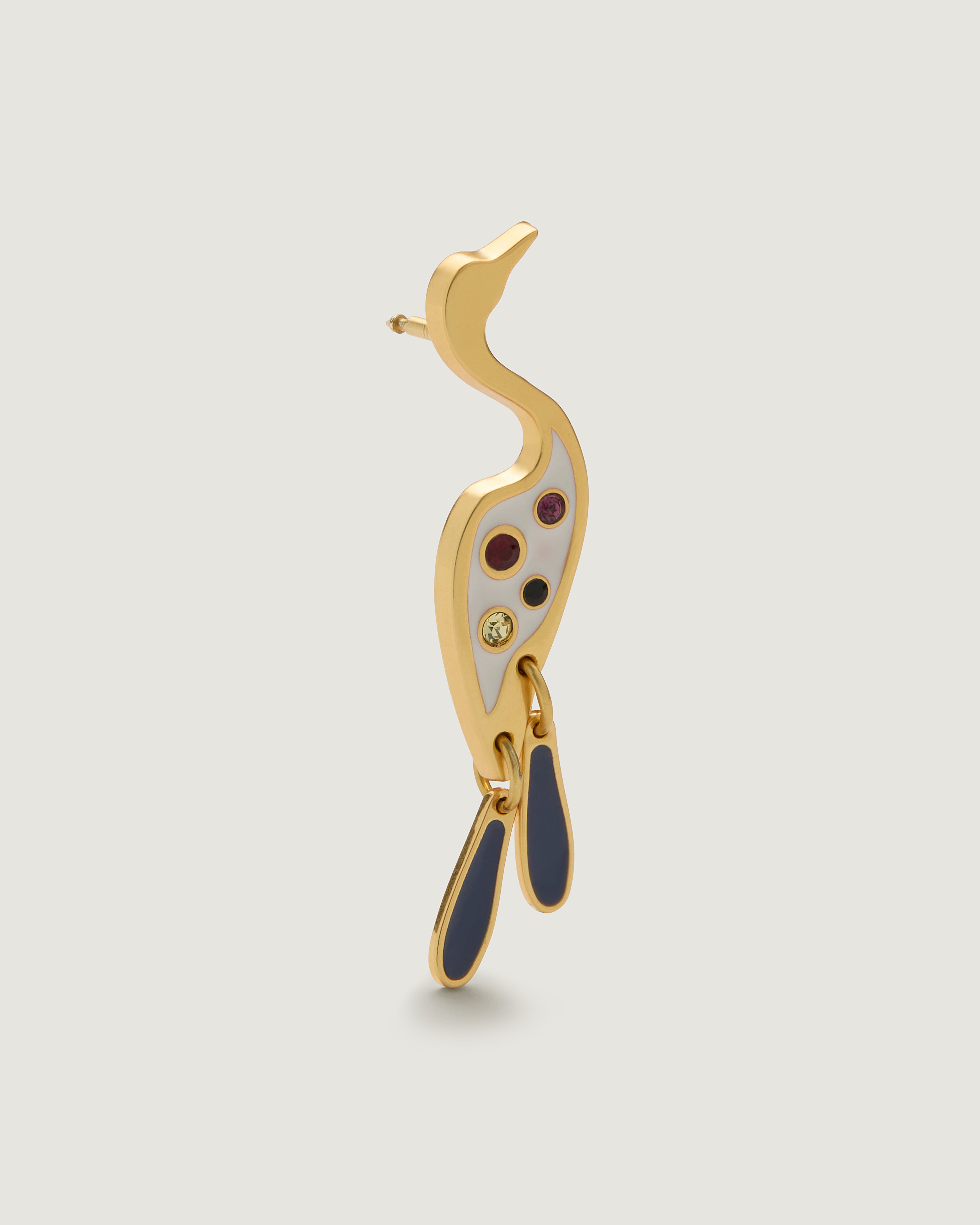 Angle view of the Bird of Paradise Bag Charm highlighting the pin.
