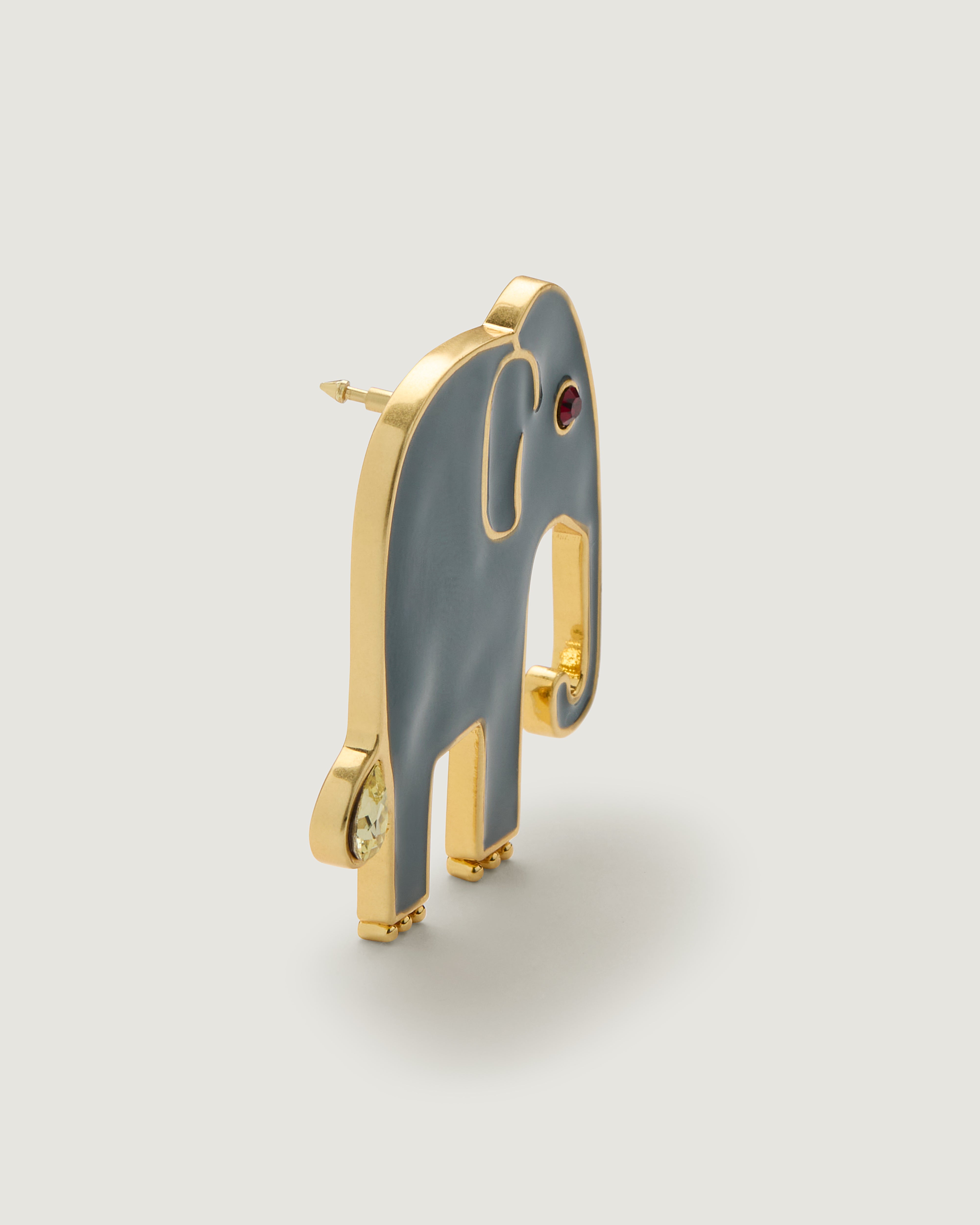 Angle view of the Lucky Elephant Bag Charm highlighting the pin.