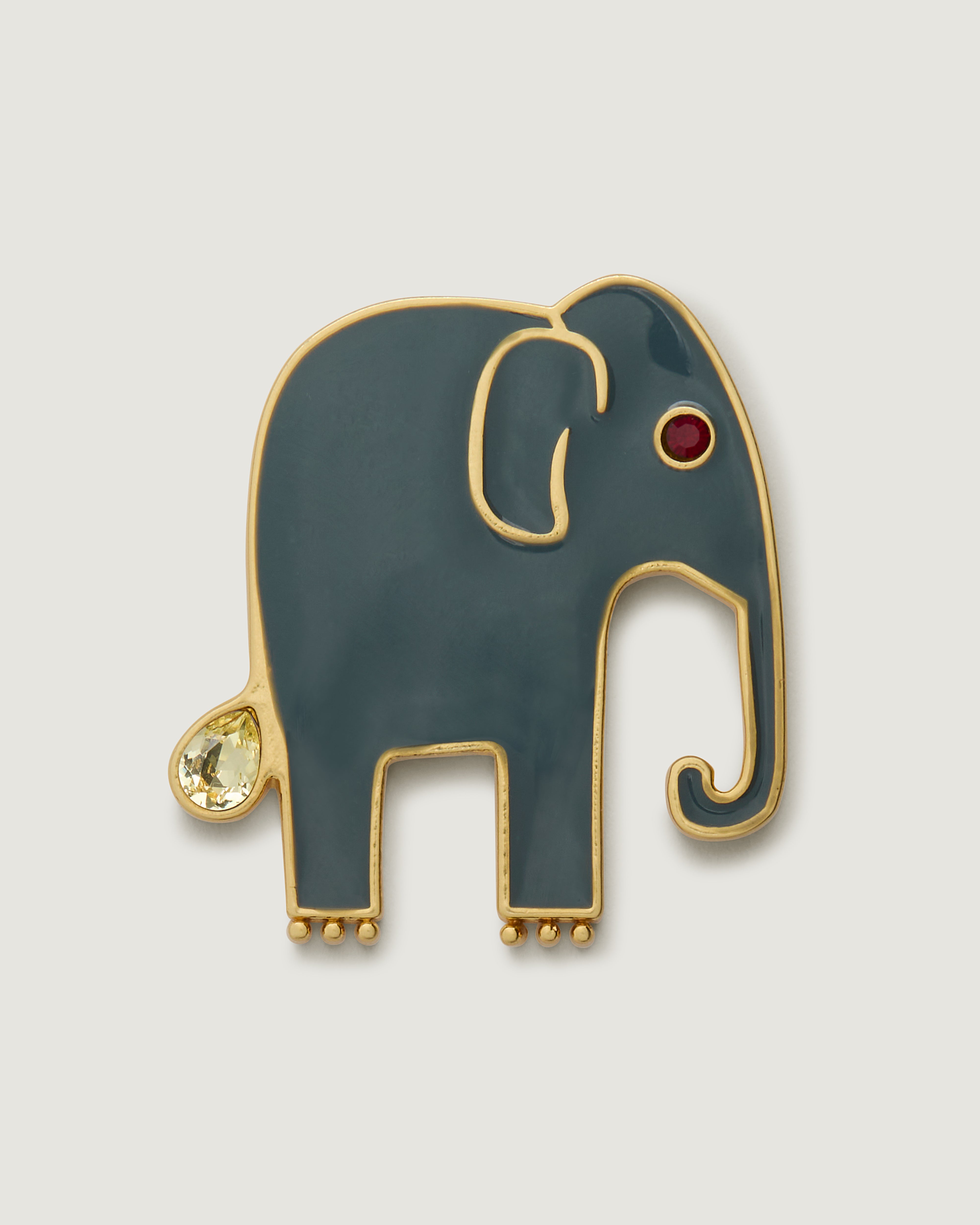 Brushed gold with enamel Lucky Elephant bag charm featuring colored gem stones.
