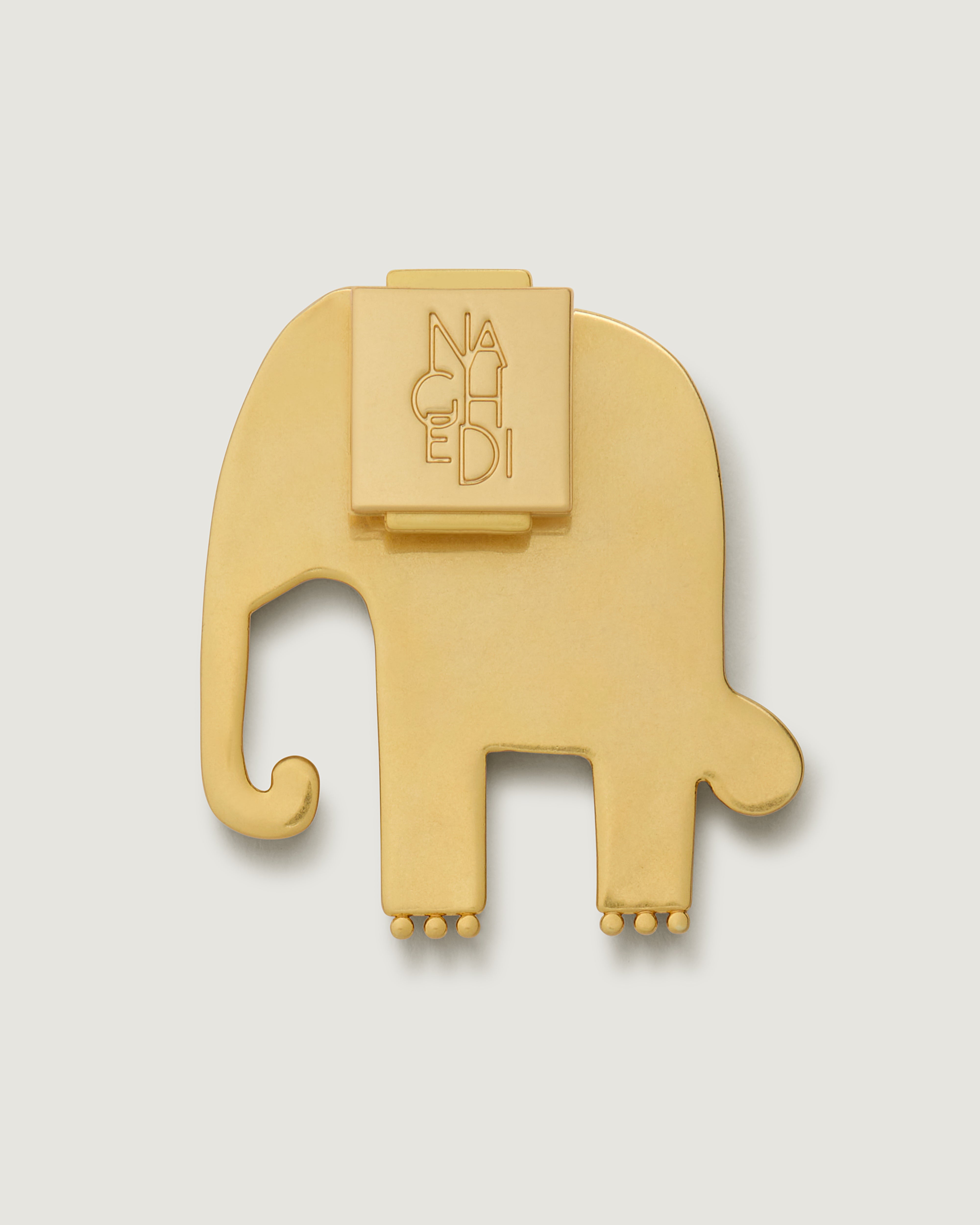 Close up of the Lucky Elephant Bag Charm highlighting the pin backing.