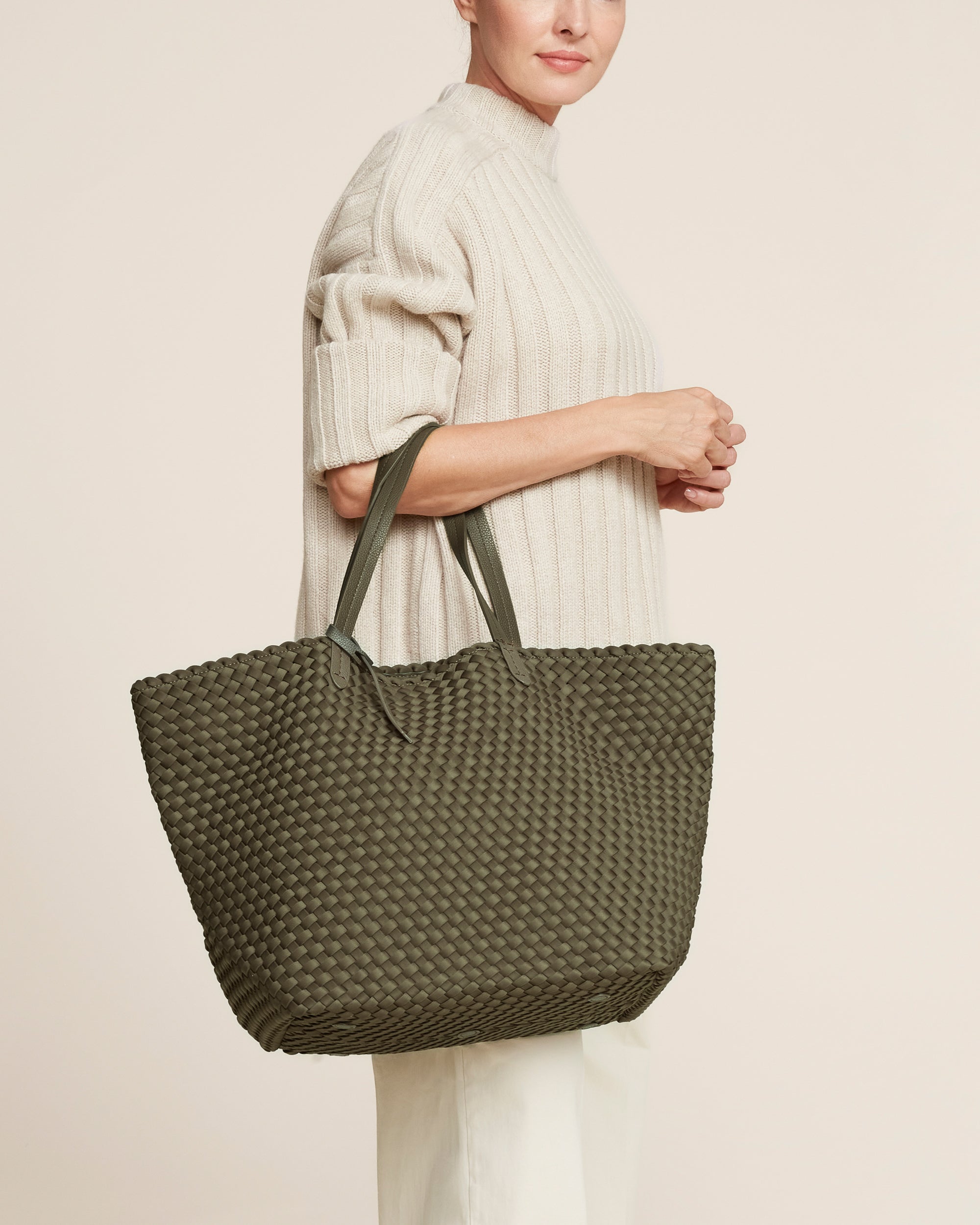 Jetsetter Large Tote in Olive | On Model Close Up