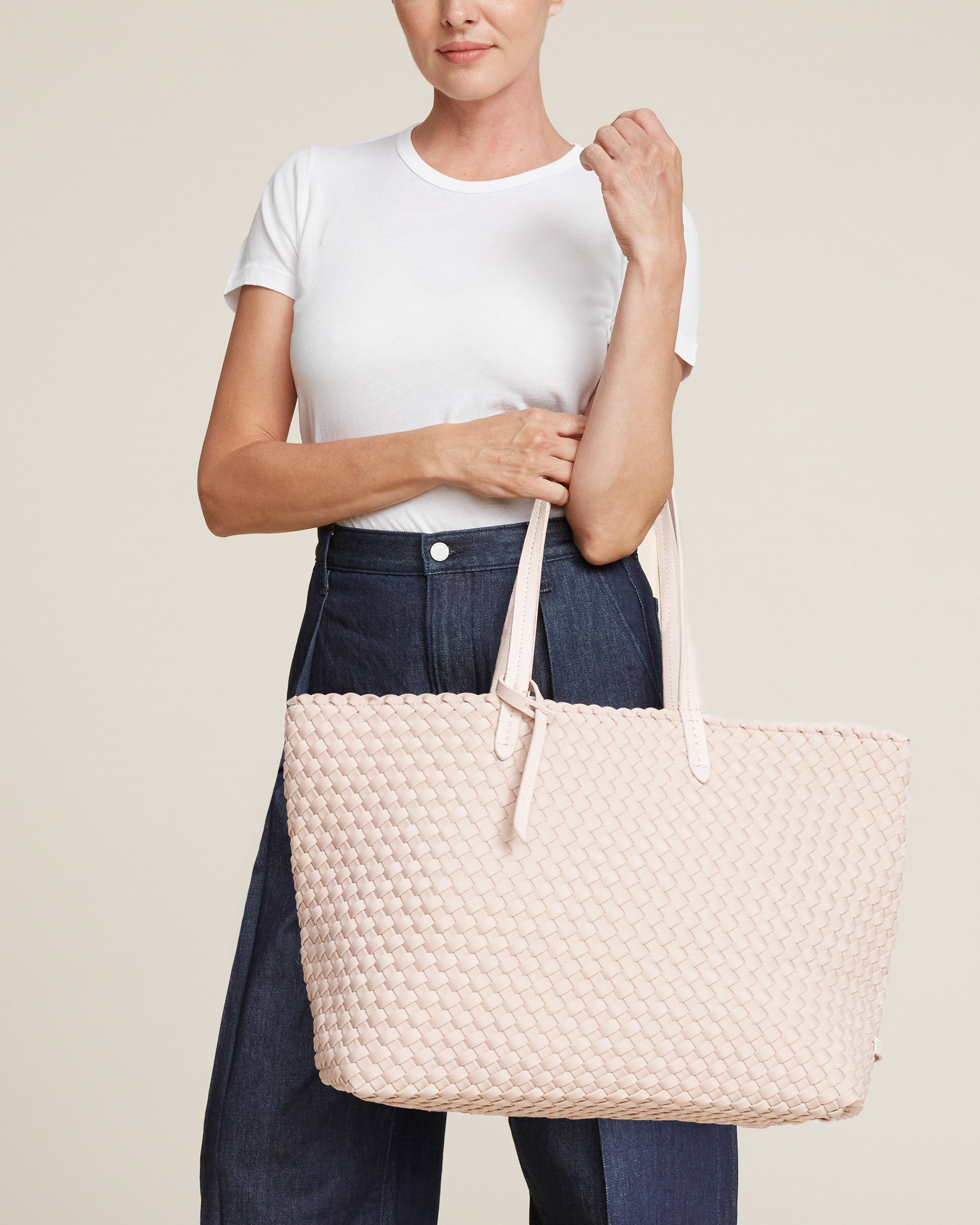 Jetsetter Large Tote in Shell Pink | On Model Close Up