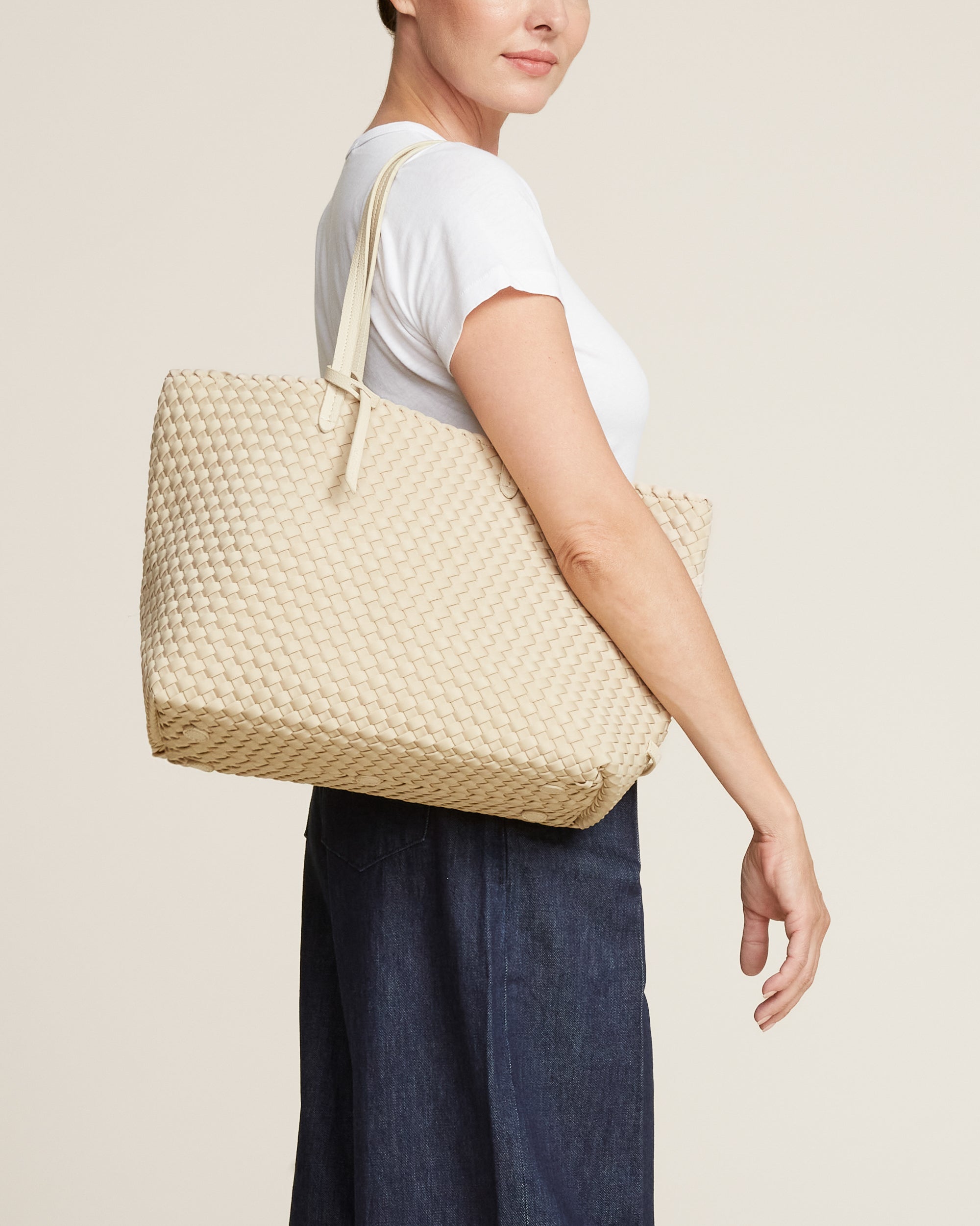 Jetsetter Small Tote in Ecru | On Model Close Up