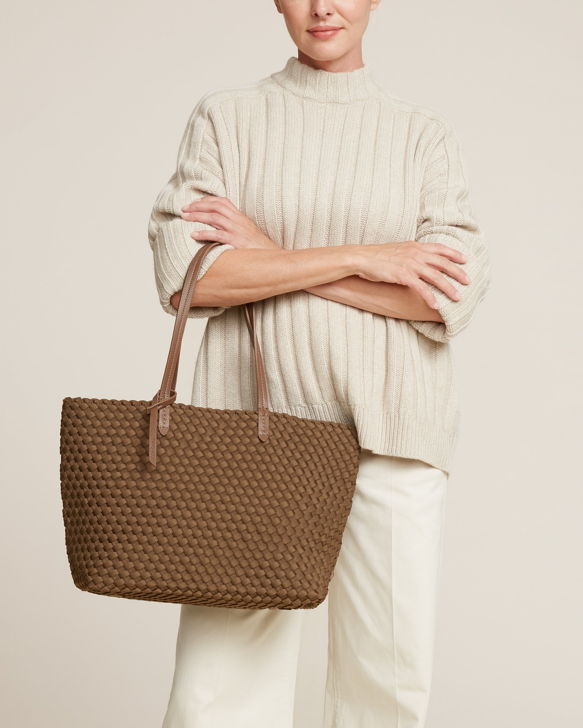 Jetsetter Small Tote in Mink | On Model Close Up
