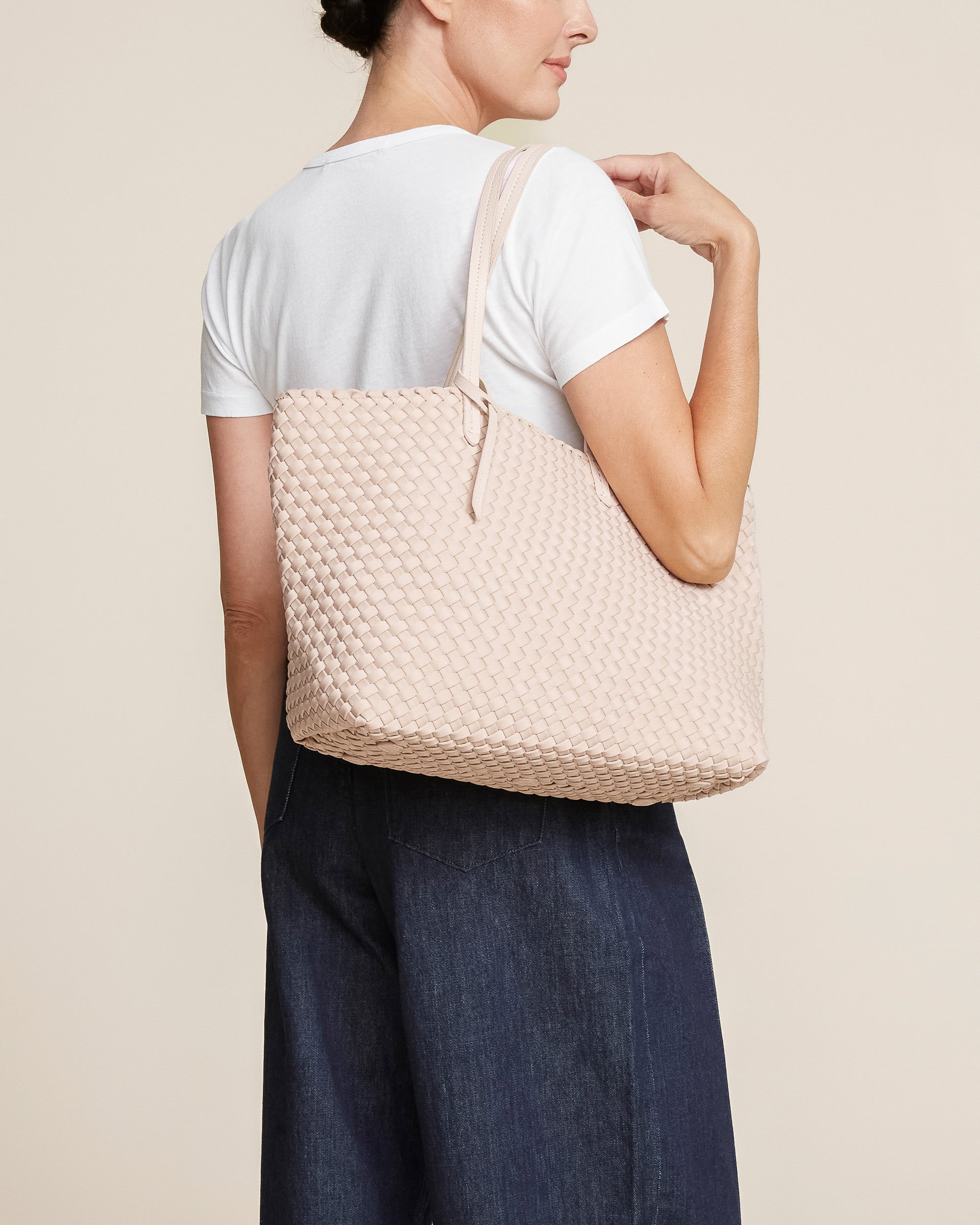 Jetsetter Small Tote in Shell Pink | On Model Close Up