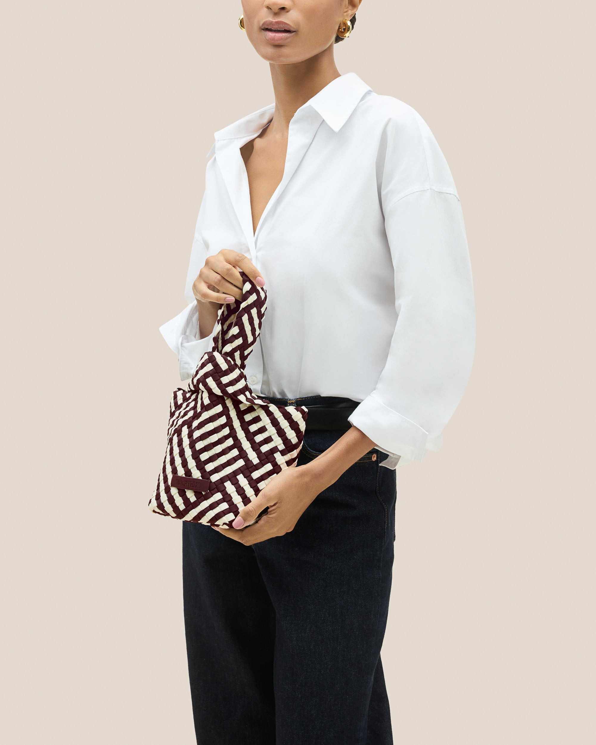 Kyoto Clutch Striped Geo in Roma | On Model Close Up