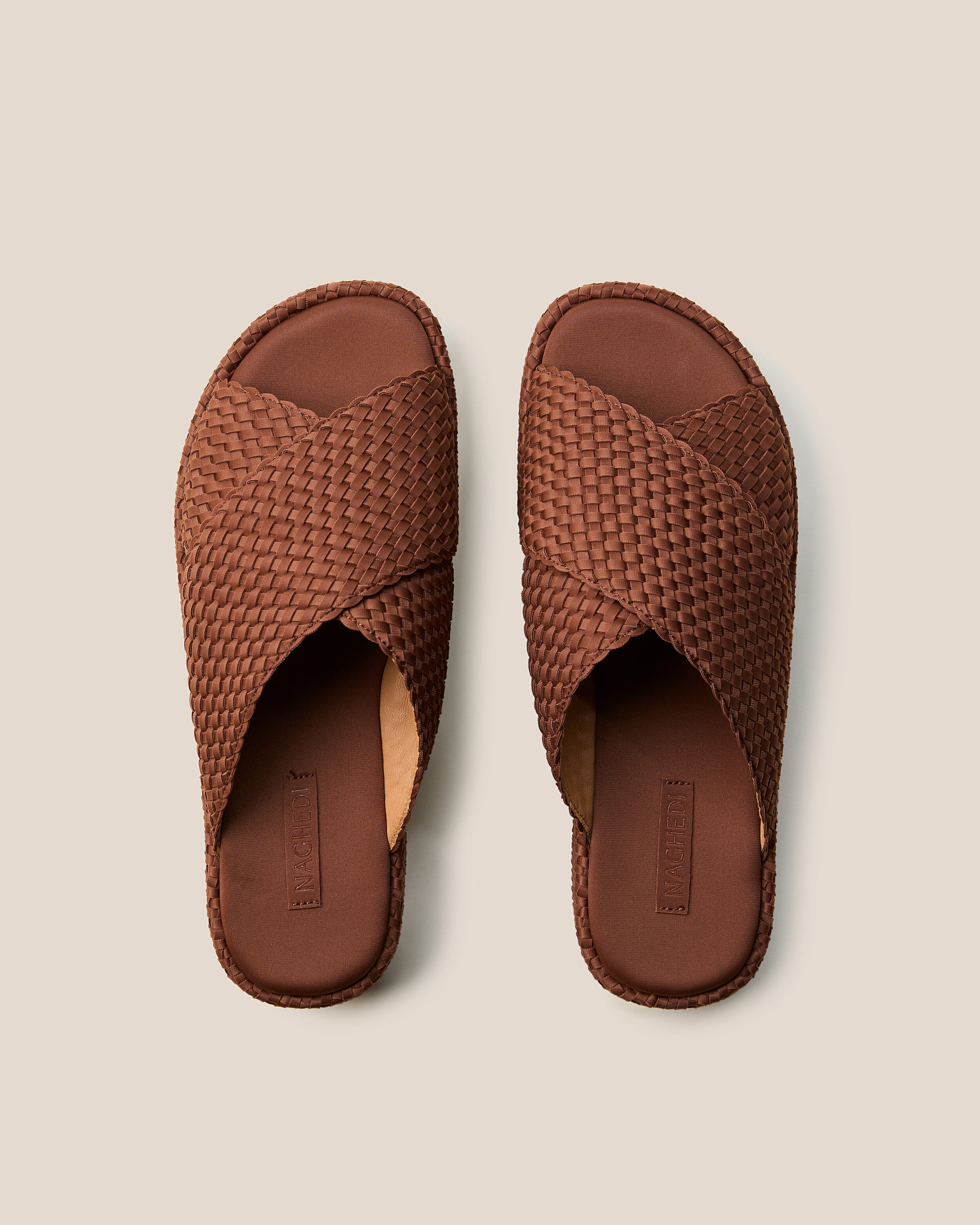Top view of pair of The Laguna Platform in Adobe showing the padded neoprene insole.